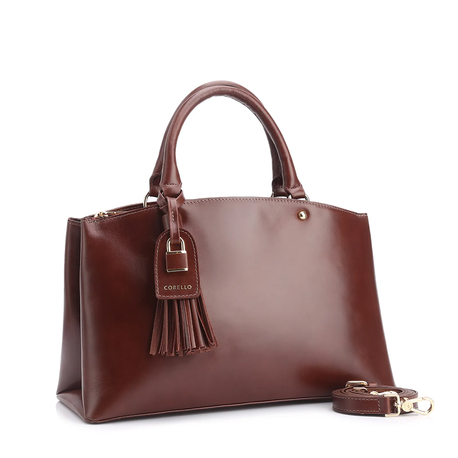 Bolsa Tote Cadeado Couro Marrom