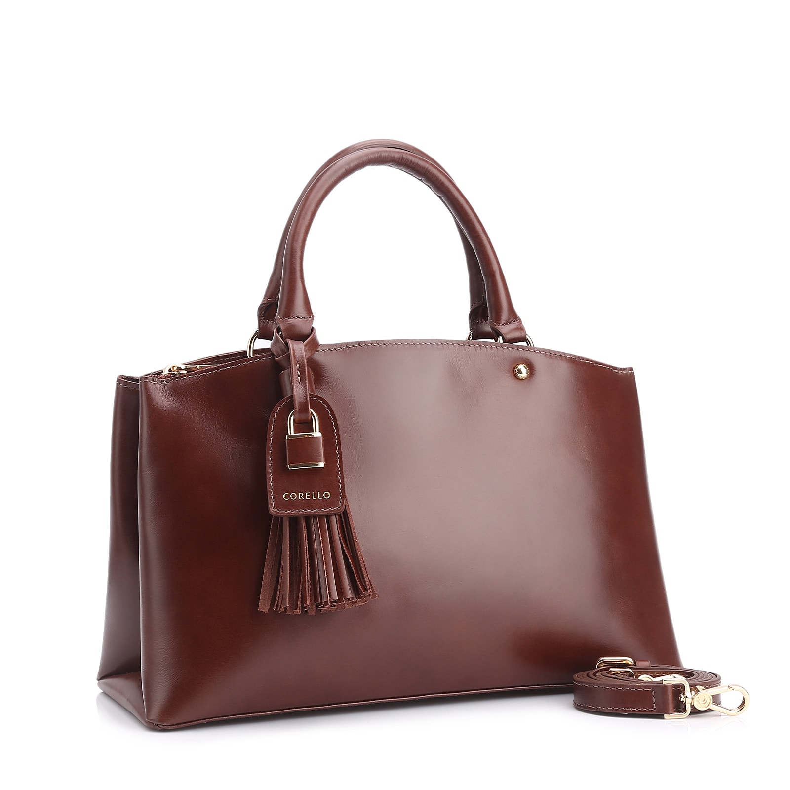 Bolsa Tote Cadeado Couro Marrom
