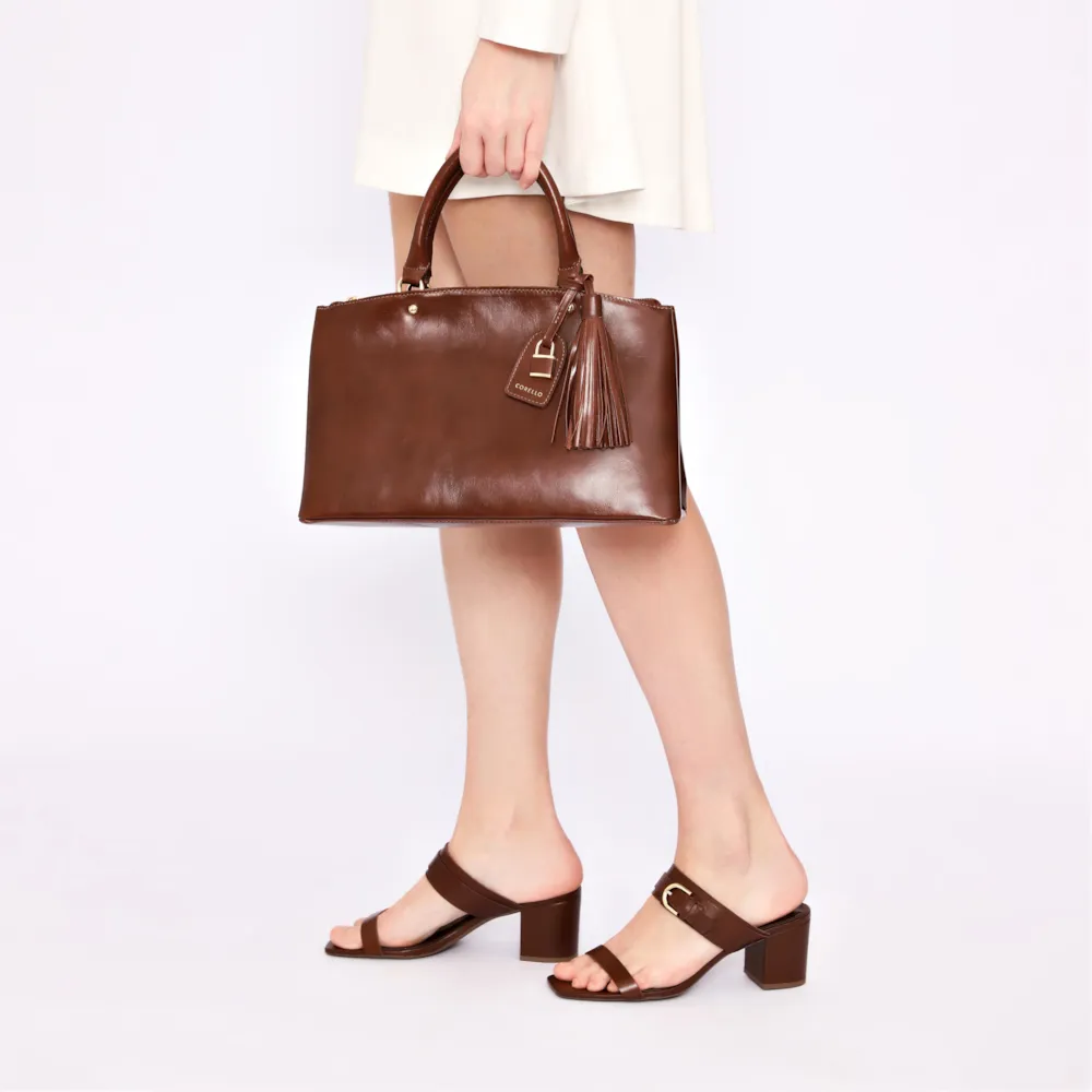Bolsa Tote Cadeado Couro Marrom - imagem 8
