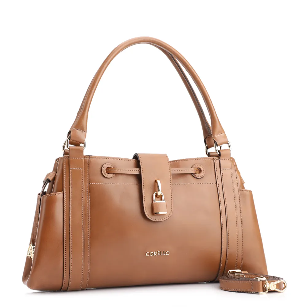 Bolsa Tote Cadeado Couro Marrom Claro - imagem 2