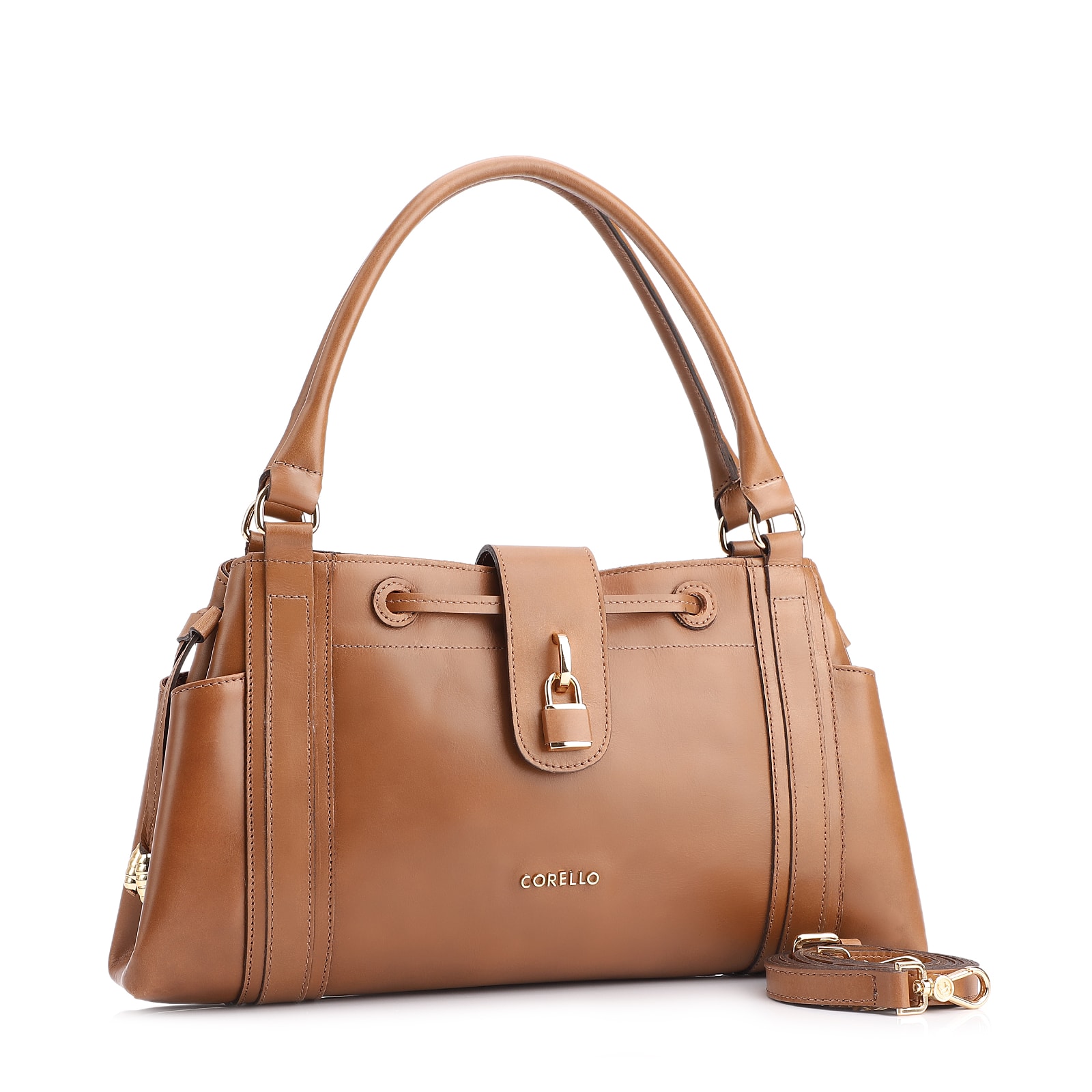 Bolsa Tote Cadeado Couro Marrom Claro