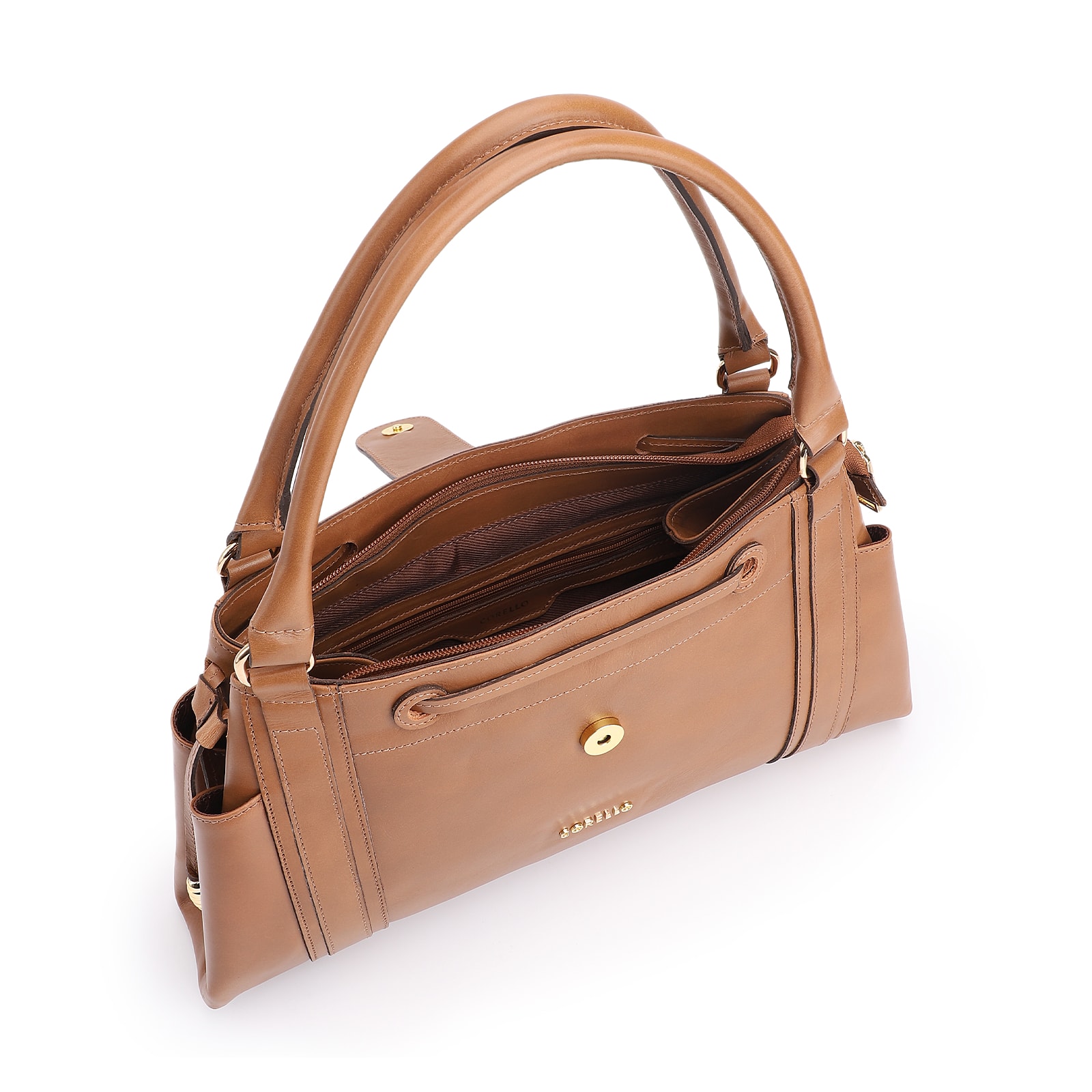 Bolsa Tote Cadeado Couro Marrom Claro