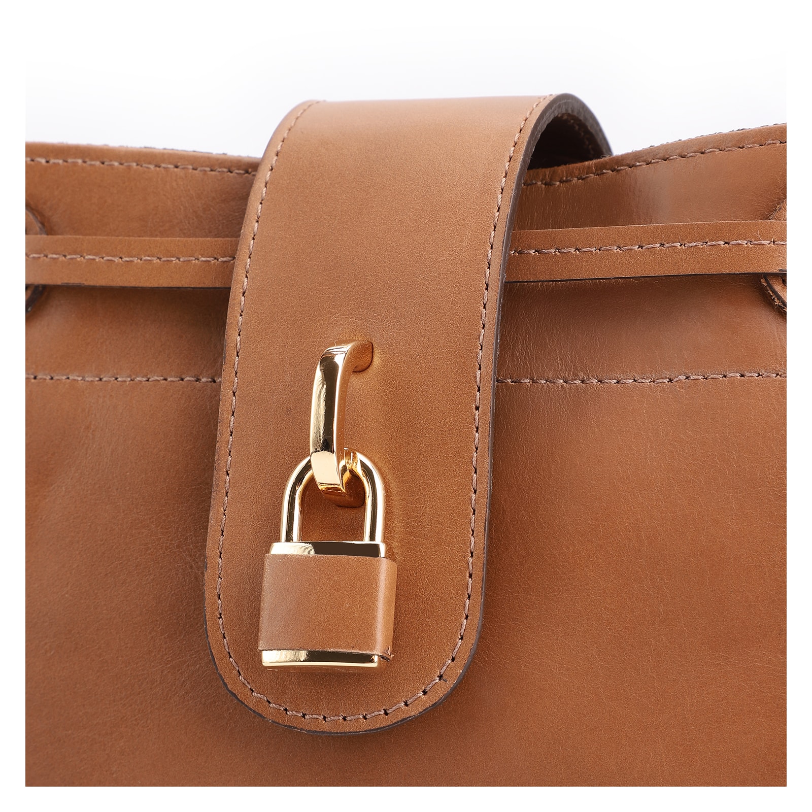 Bolsa Tote Cadeado Couro Marrom Claro
