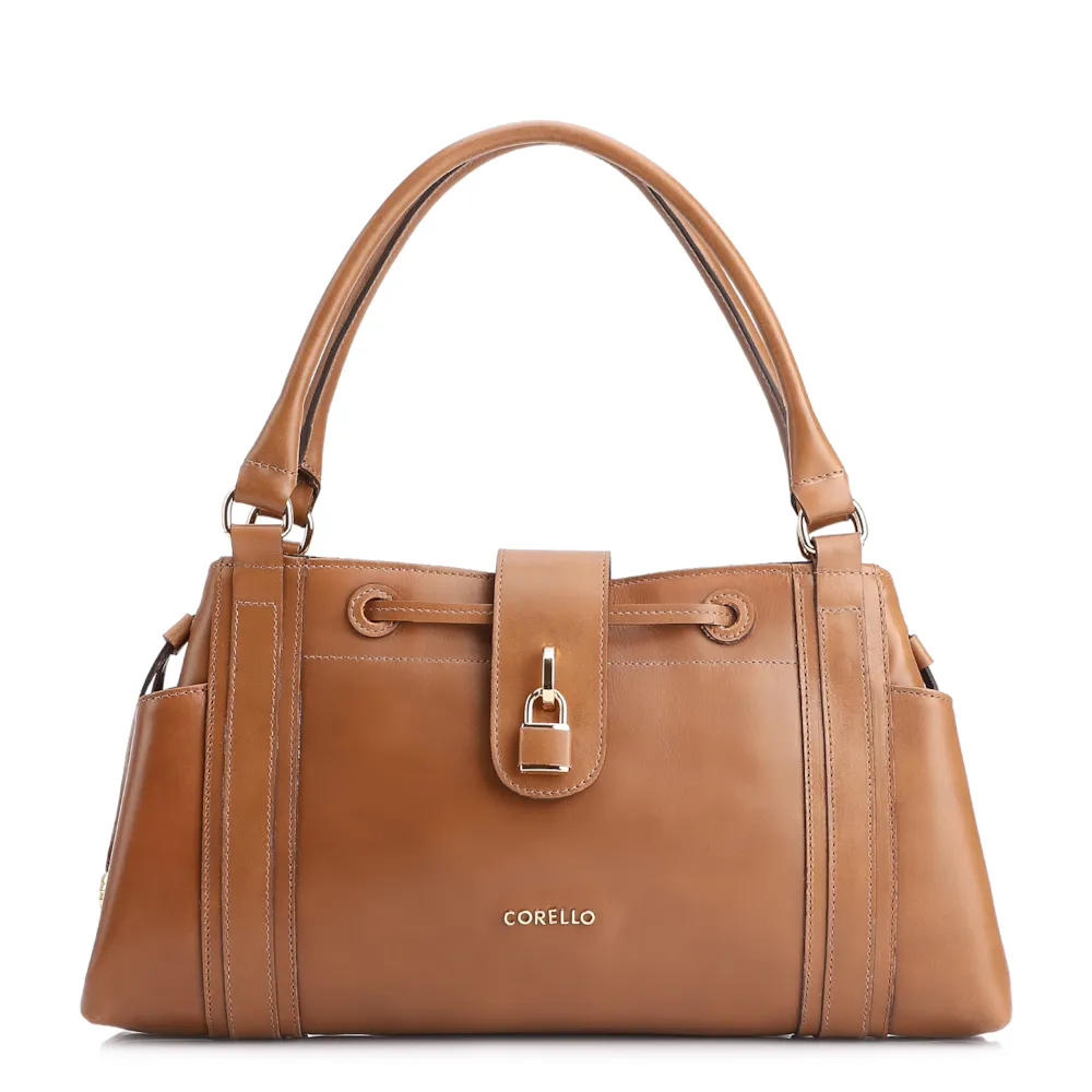Bolsa Tote Cadeado Couro Marrom Claro
