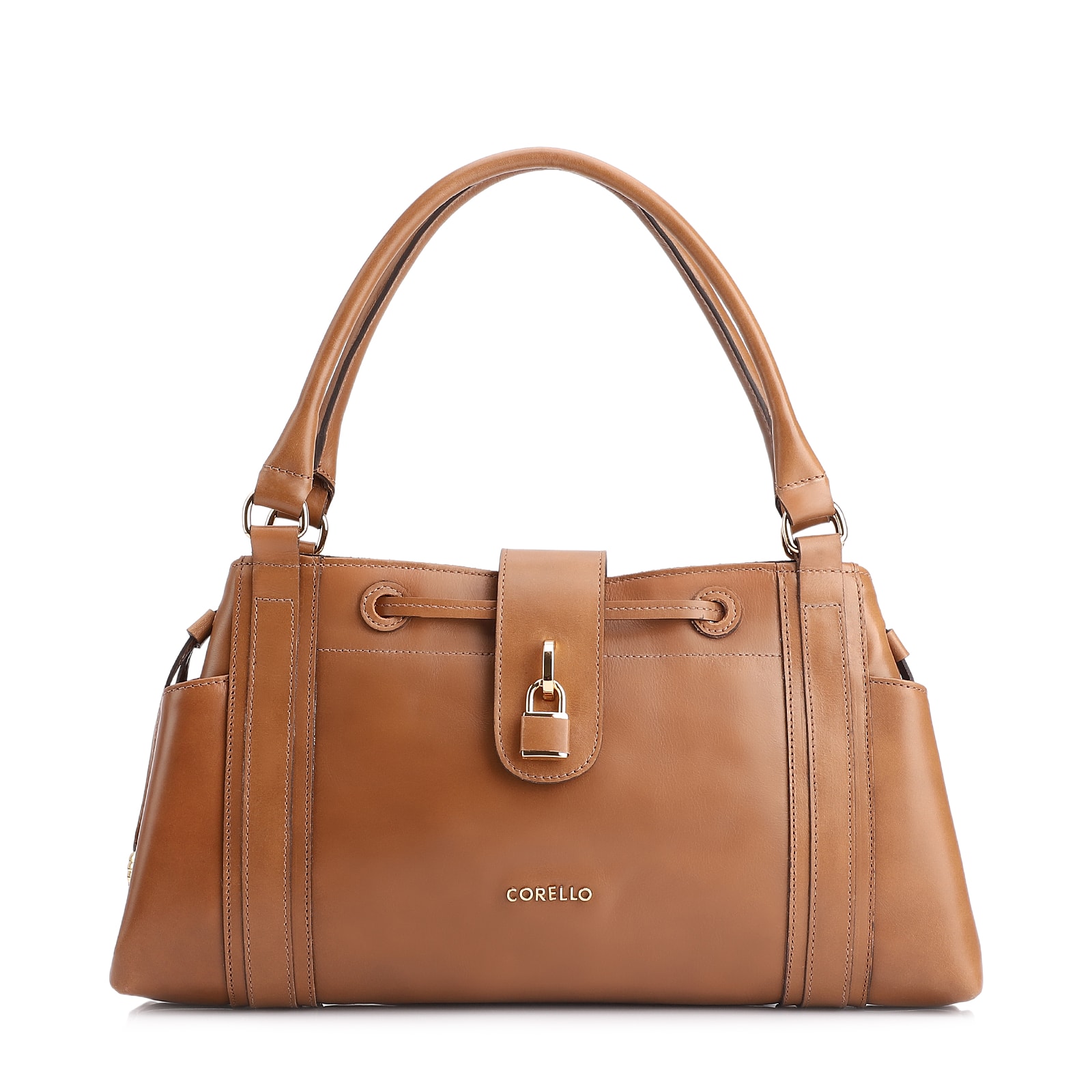 Bolsa Tote Cadeado Couro Marrom Claro