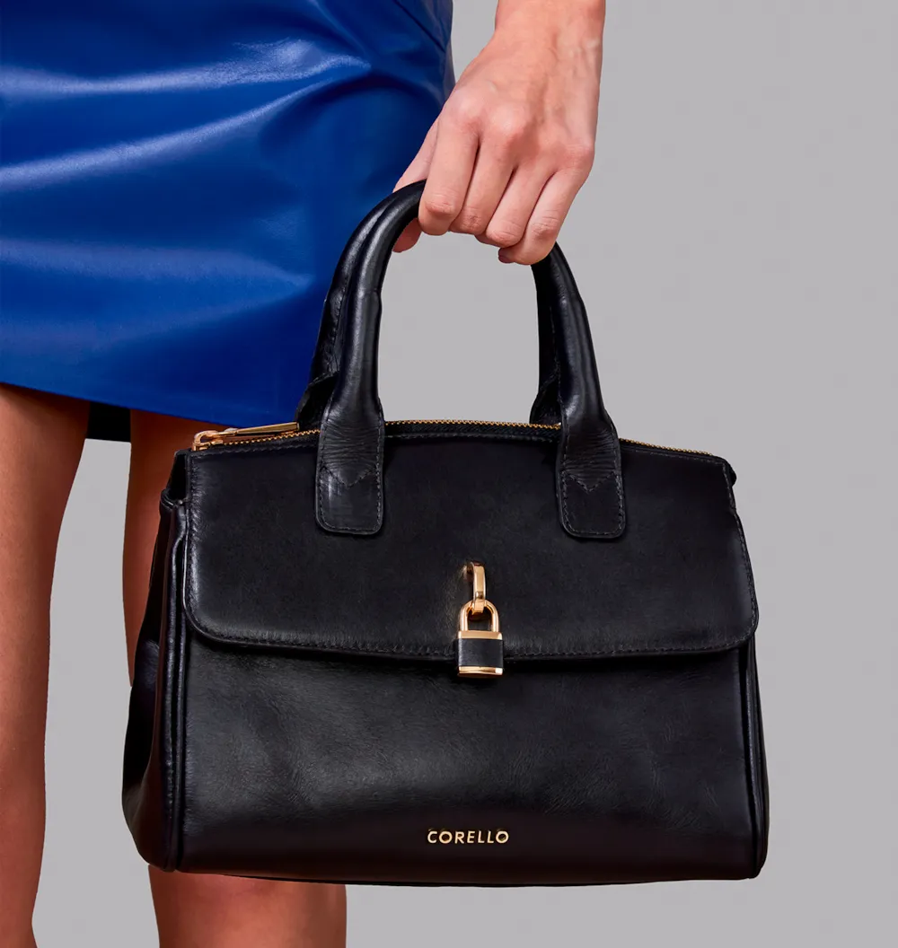 Bolsa Tote Cadeado Couro Preto - imagem 2
