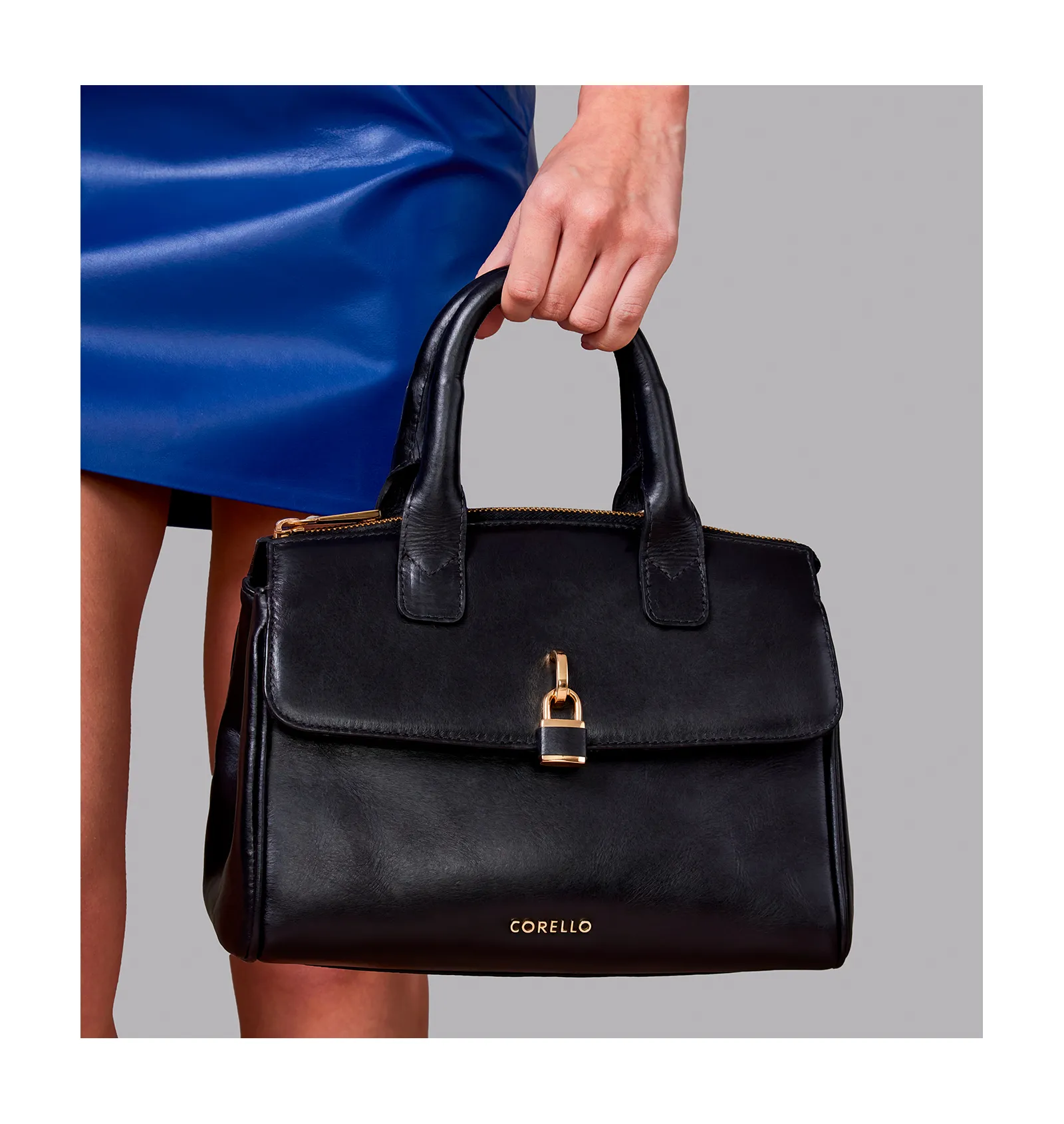 Bolsa Tote Cadeado Couro Preto