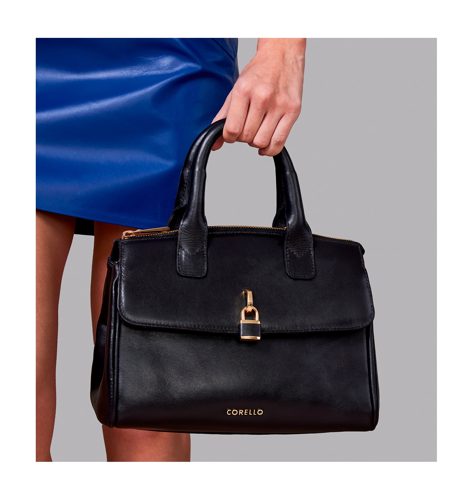 Bolsa Tote Cadeado Couro Preto