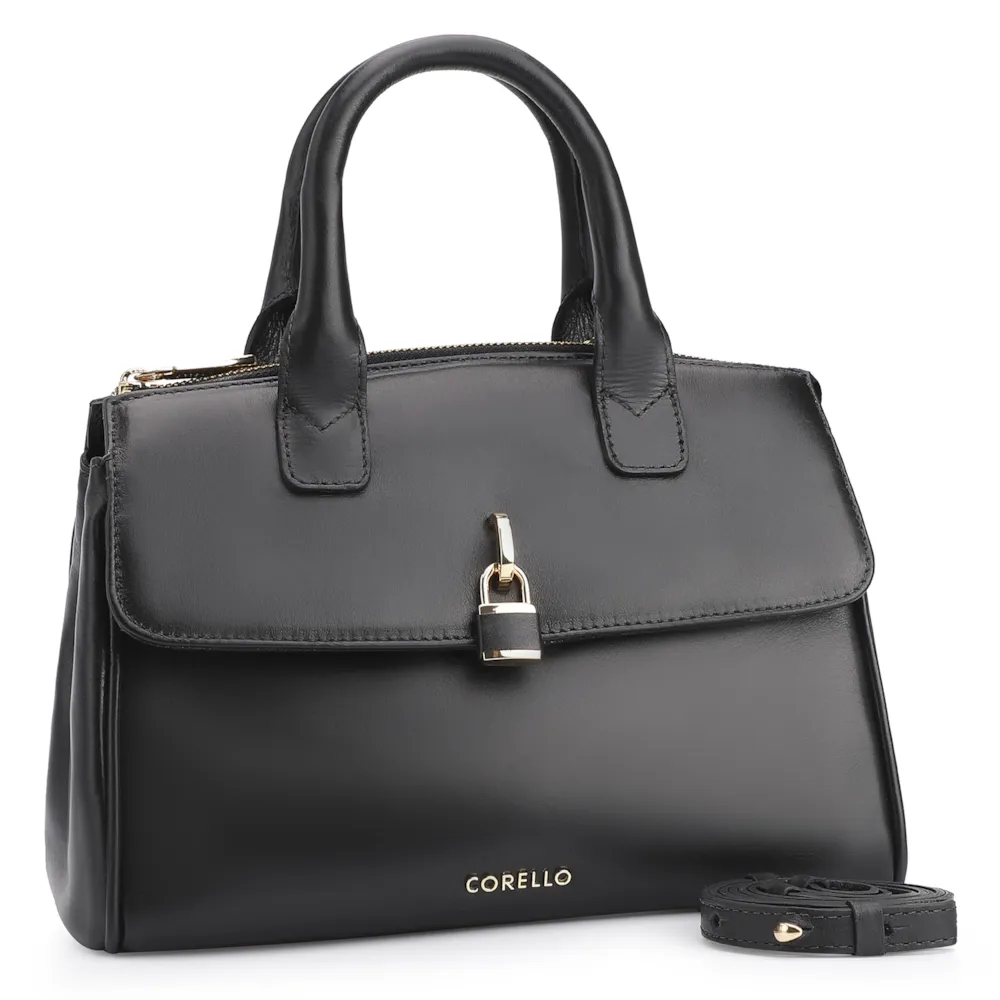 Bolsa Tote Cadeado Couro Preto - imagem 3