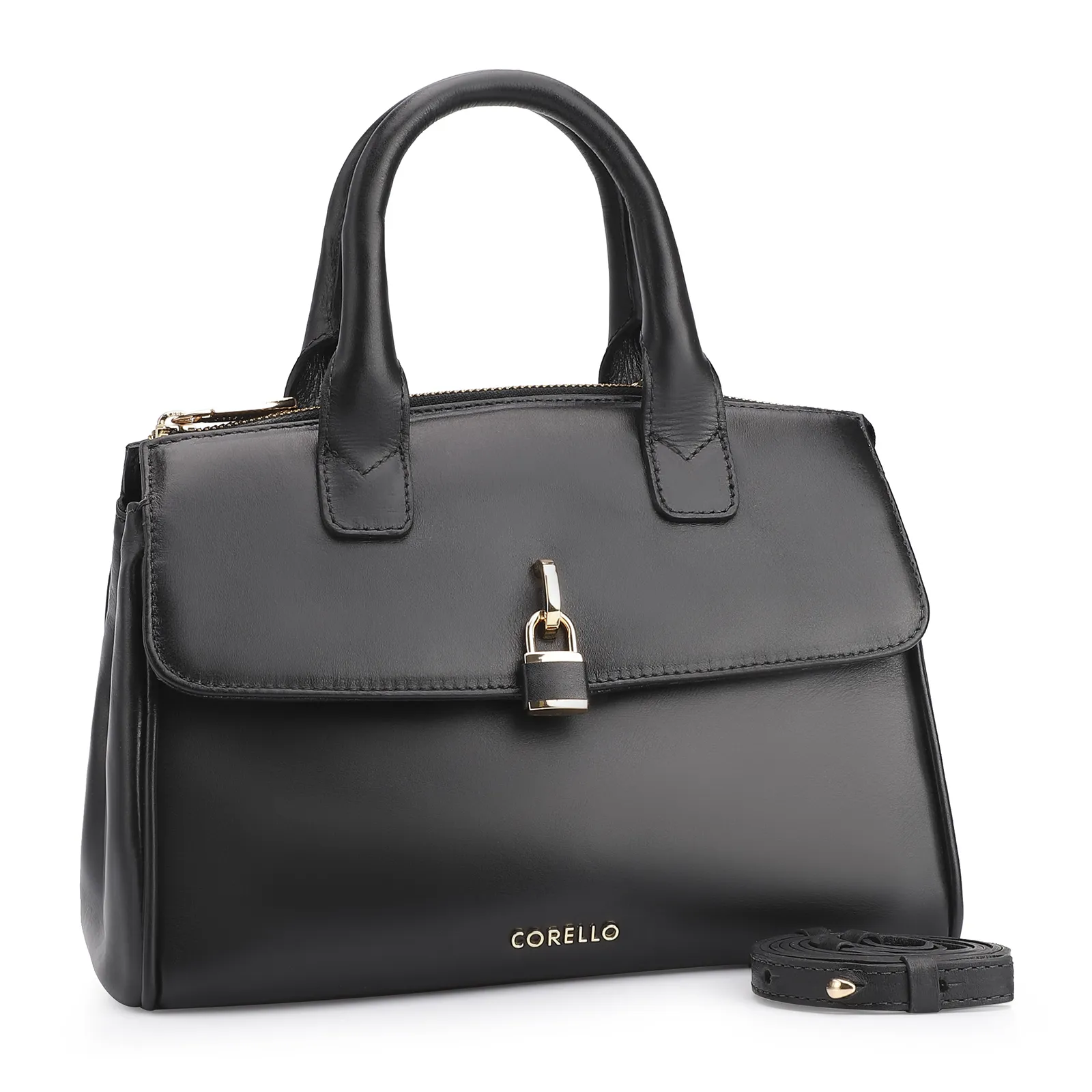 Bolsa Tote Cadeado Couro Preto
