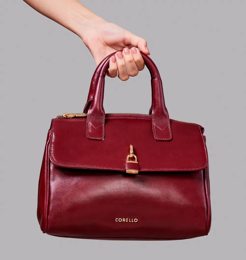 Bolsa Tote Cadeado Couro Vinho - imagem 2