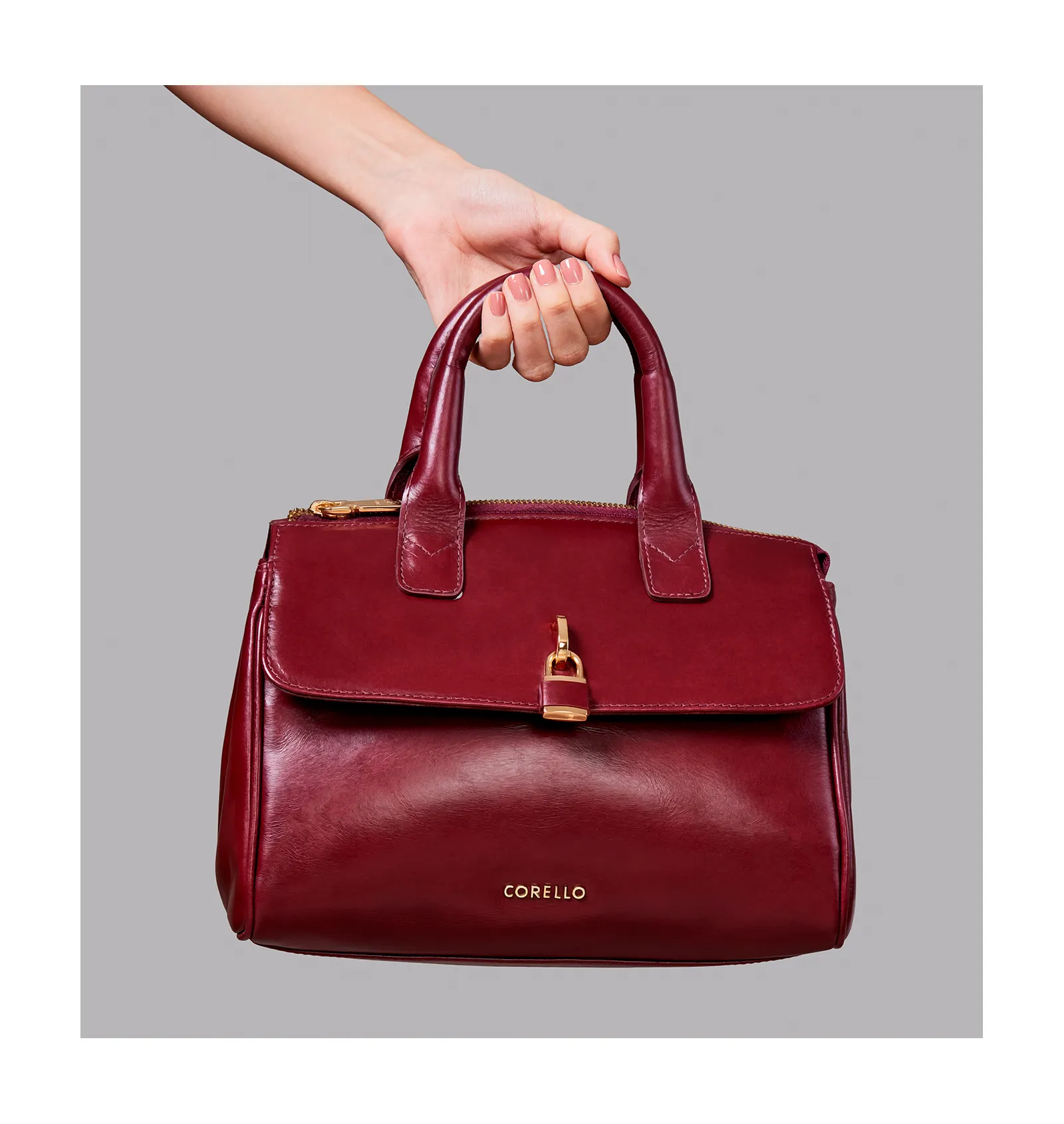 Bolsa Tote Cadeado Couro Vinho