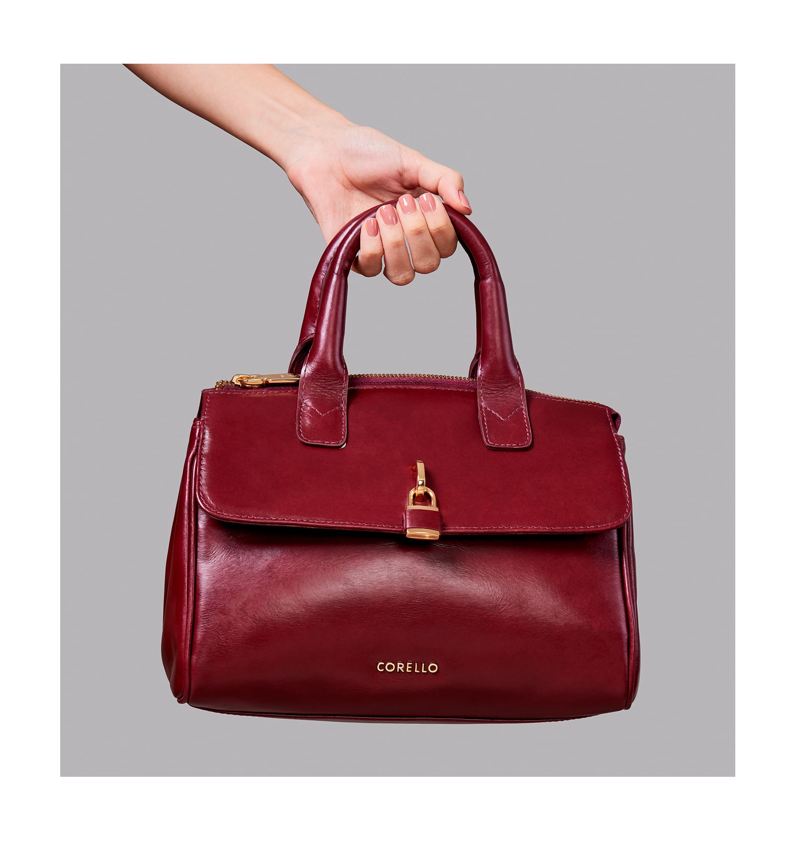 Bolsa Tote Cadeado Couro Vinho