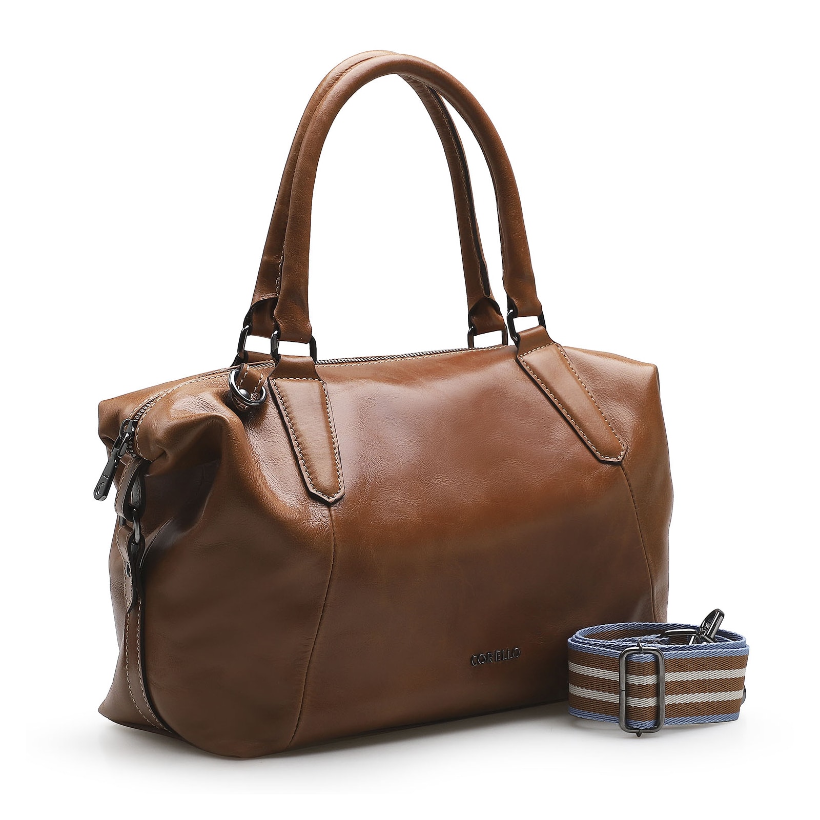 Bolsa Tote Caramelo/Faixa Azul