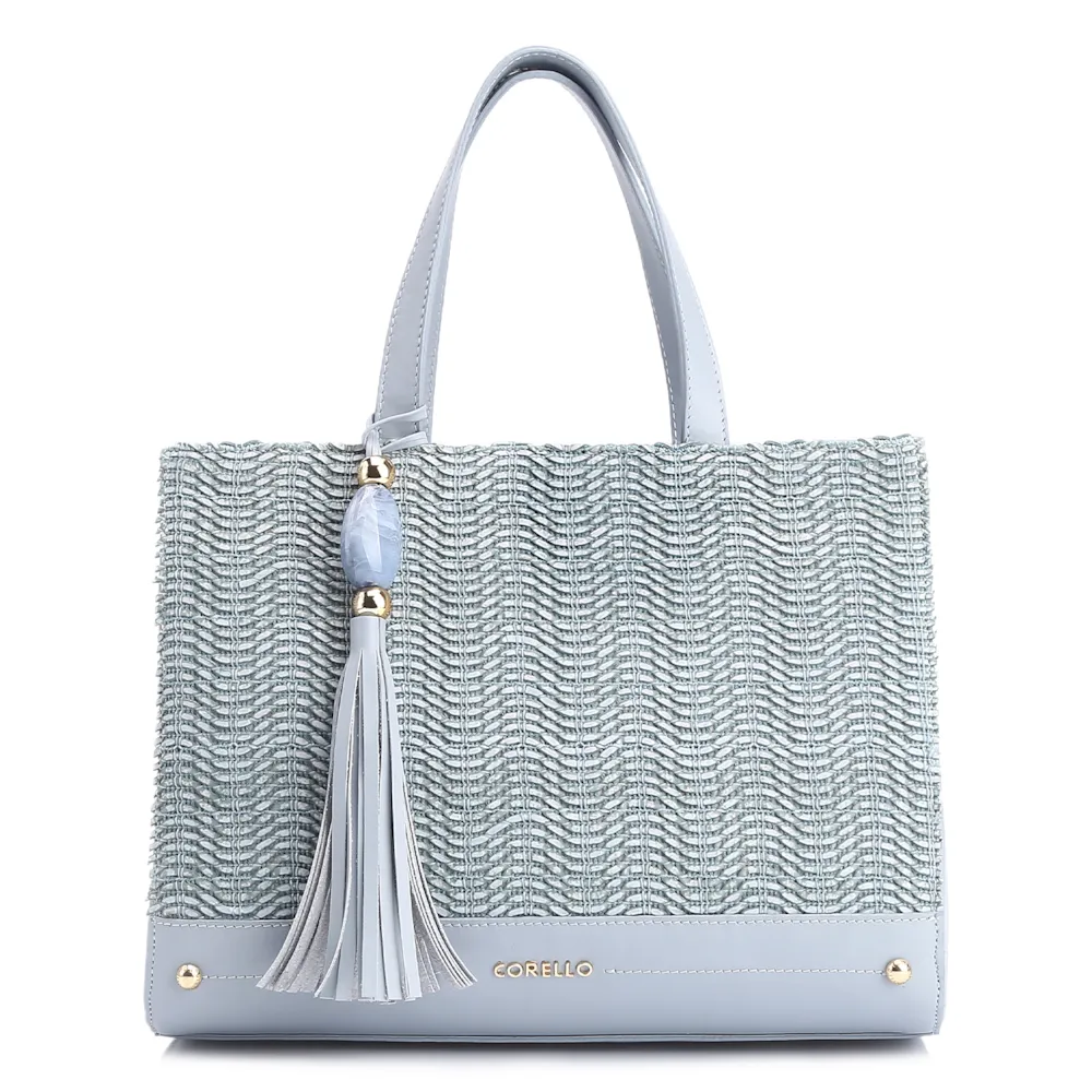 Bolsa Tote Couro Azul/Alt Tramado Azul