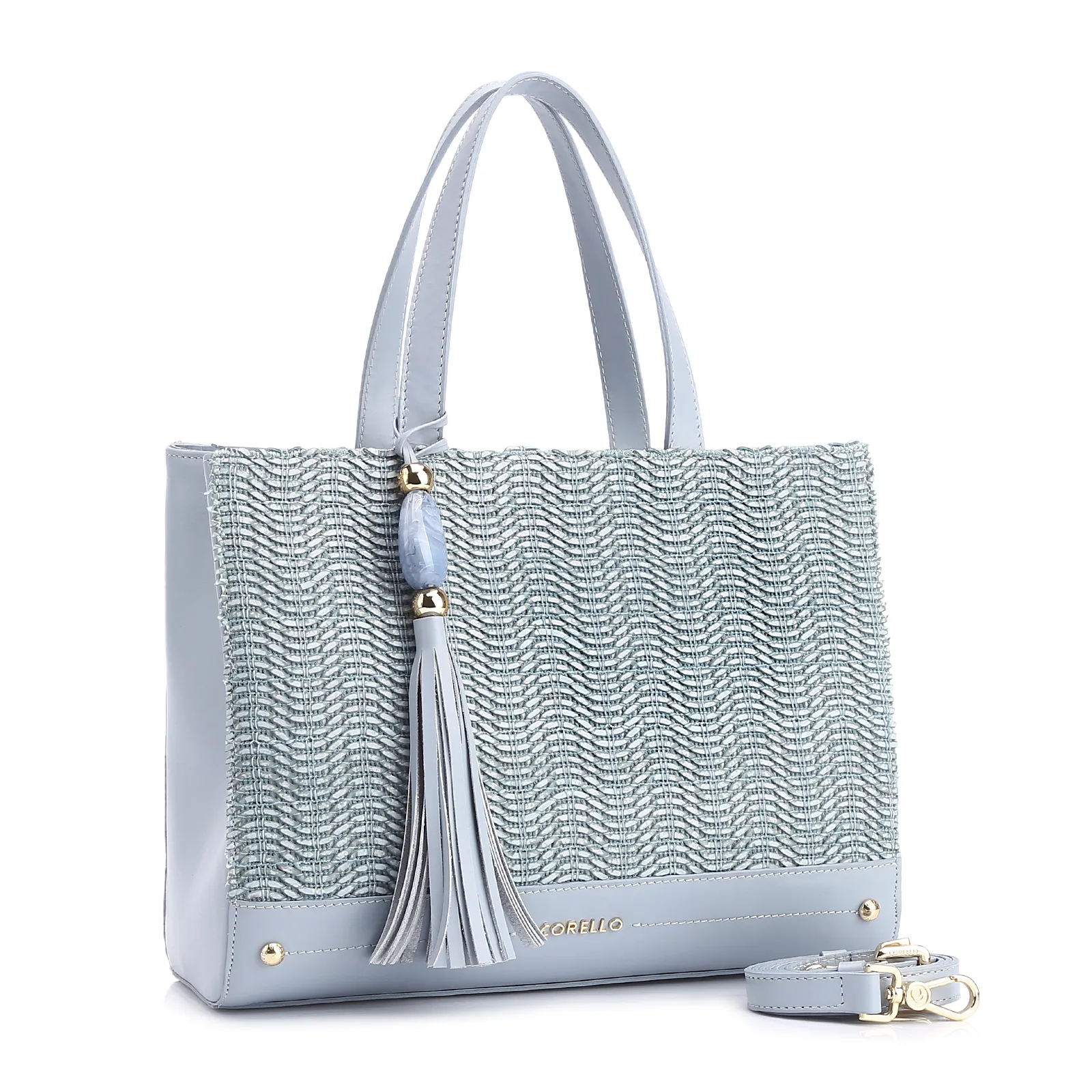 Bolsa Tote Couro Azul/Alt Tramado Azul