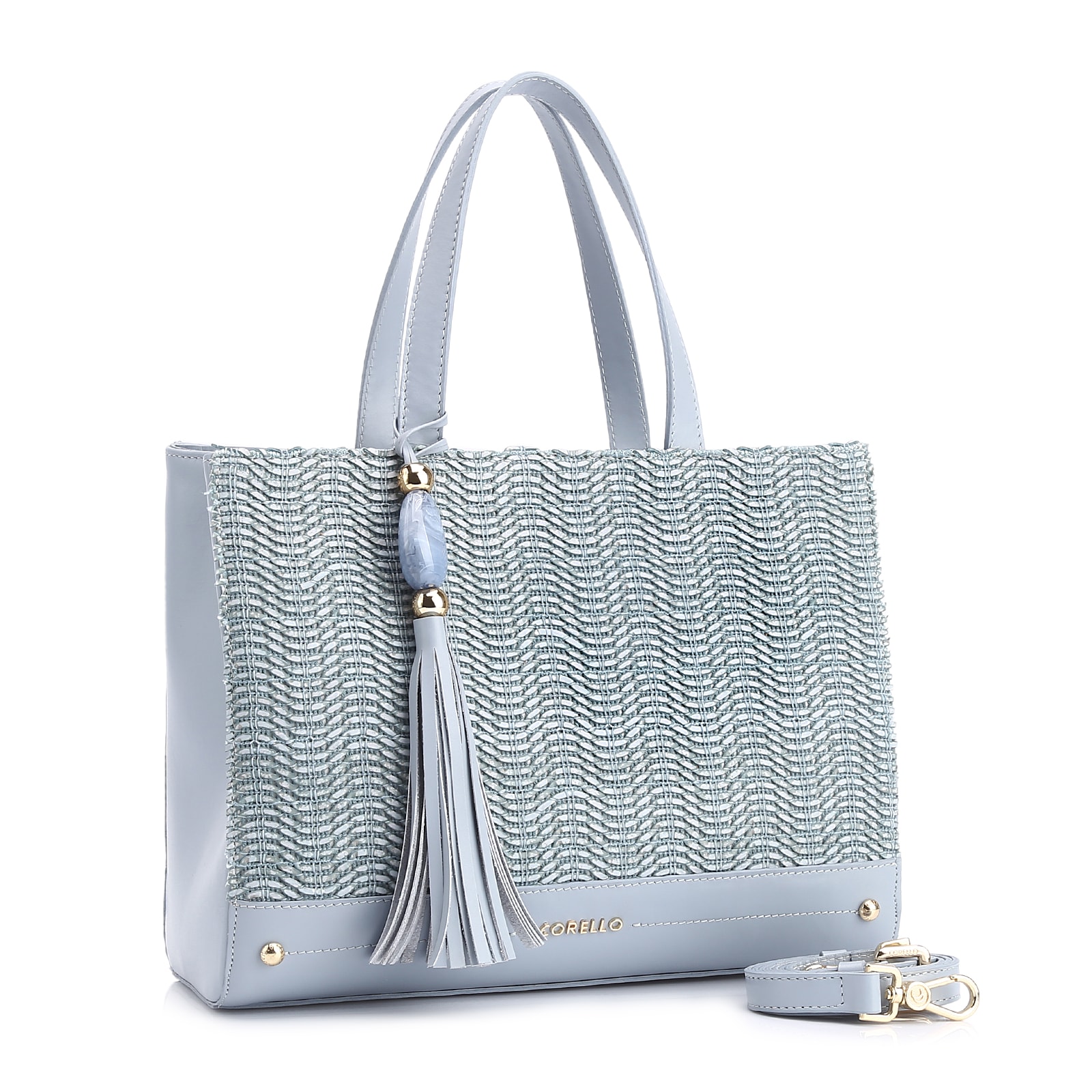 Bolsa Tote Couro Azul/Alt Tramado Azul