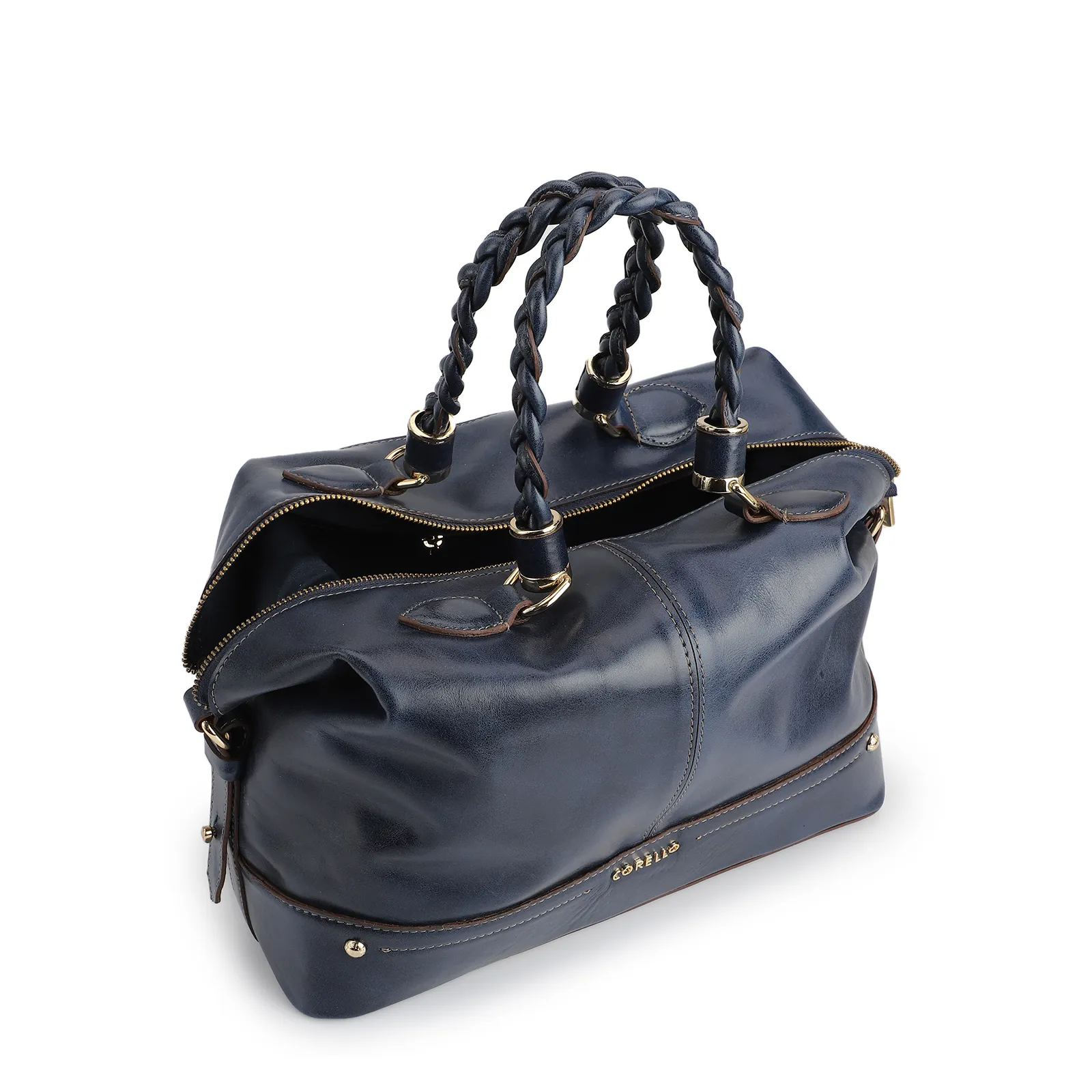 Bolsa Tote Couro Azul Denim