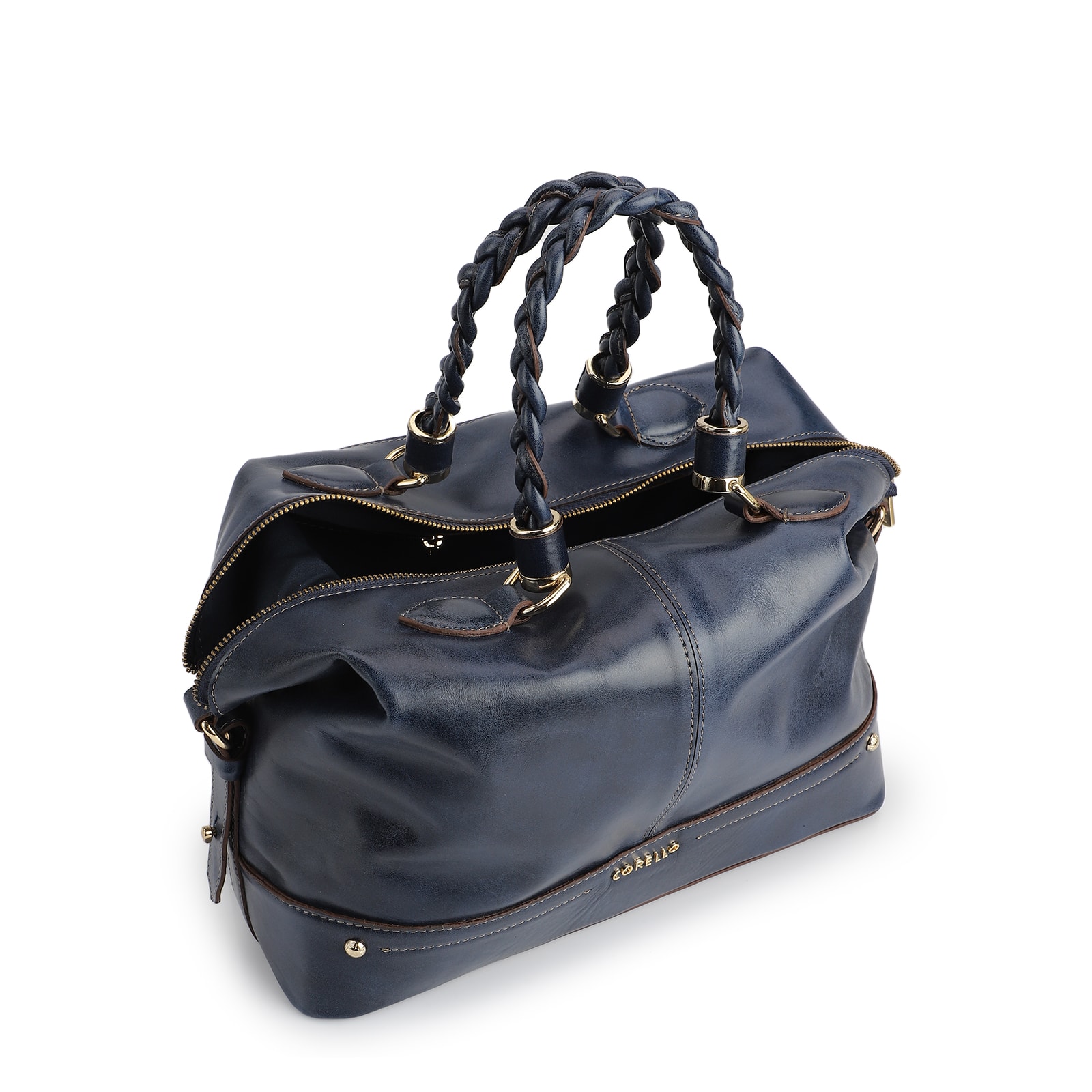 Bolsa Tote Couro Azul Denim