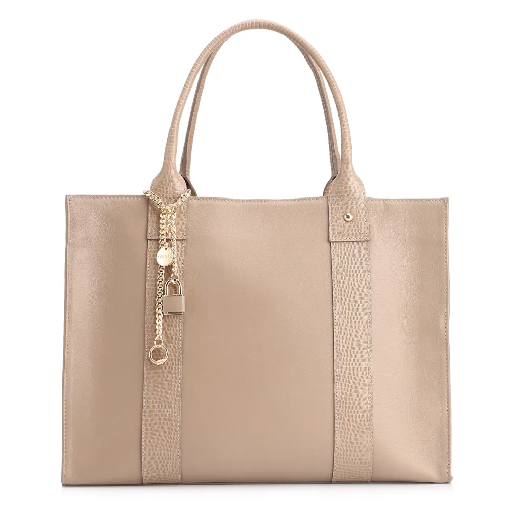 Bolsa Tote Couro Bege/Couro Lezard Bege