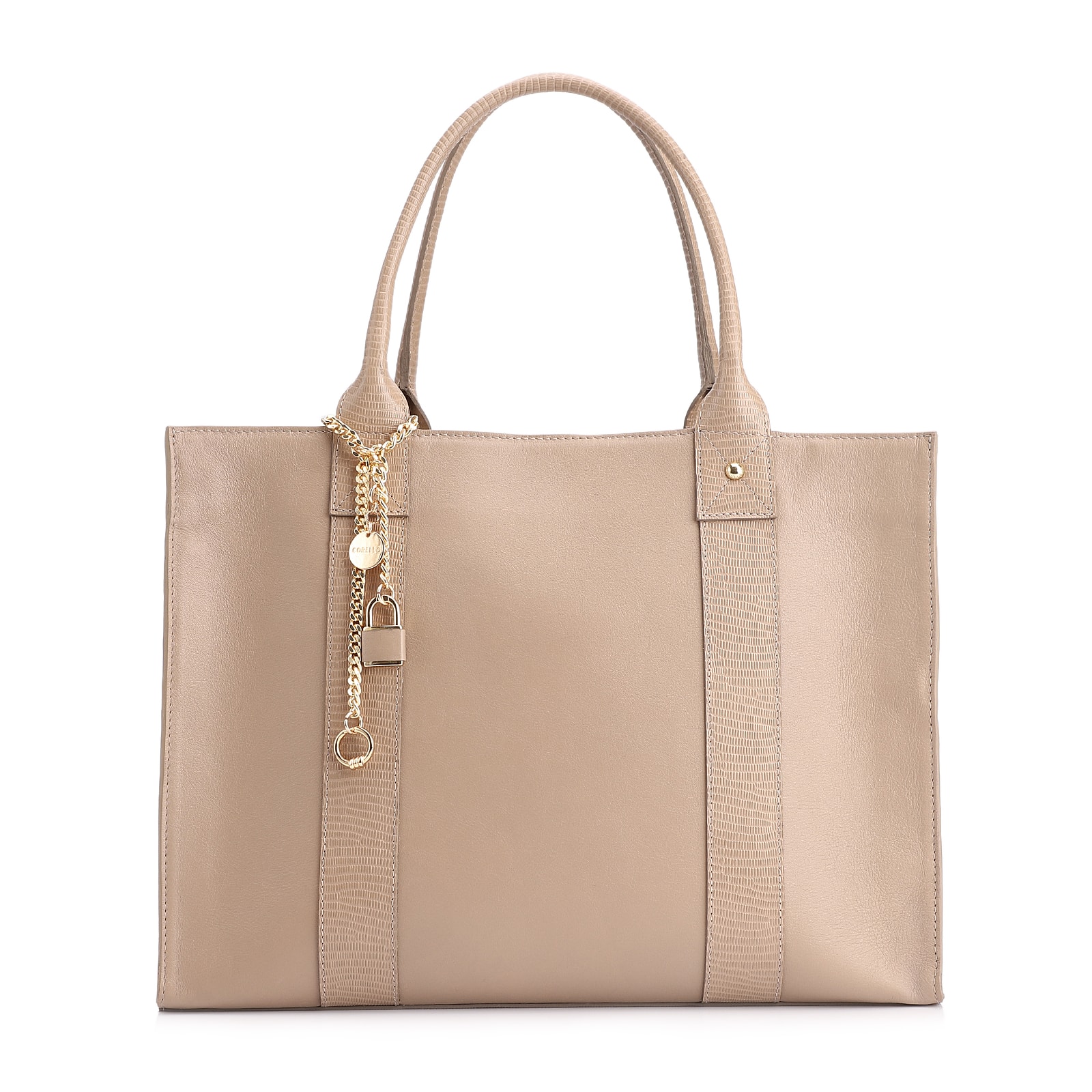Bolsa Tote Couro Bege/Couro Lezard Bege