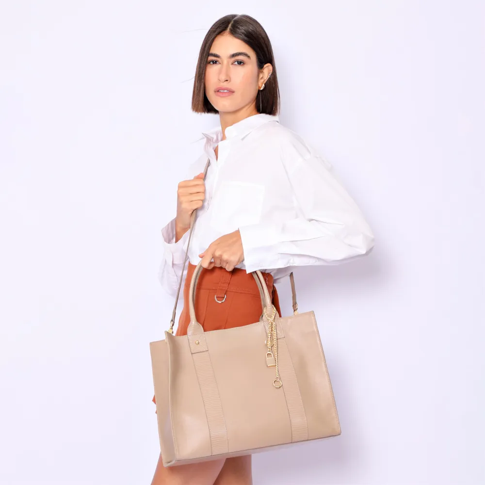 Bolsa Tote Couro Bege/Couro Lezard Bege - imagem 2