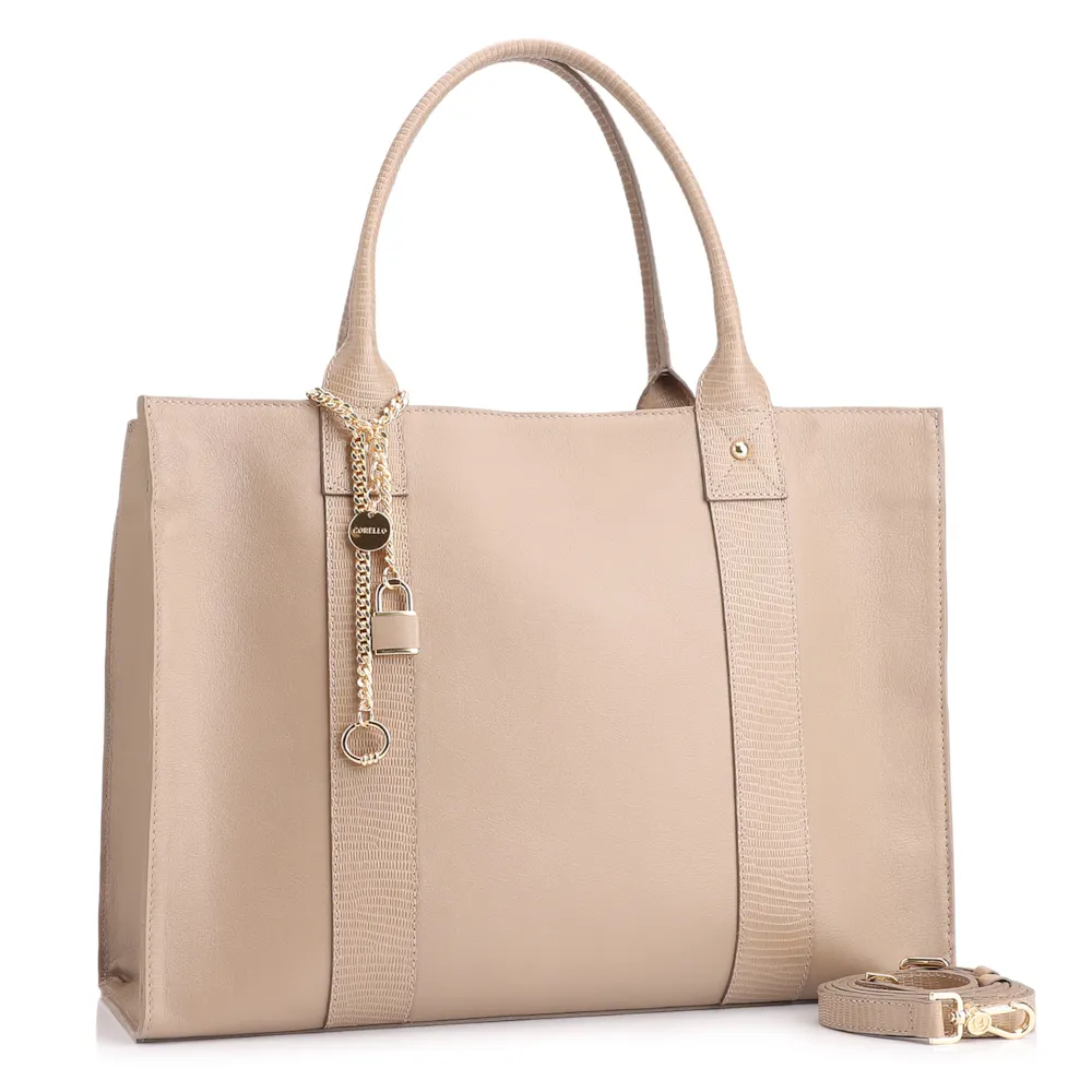 Bolsa Tote Couro Bege/Couro Lezard Bege - imagem 3