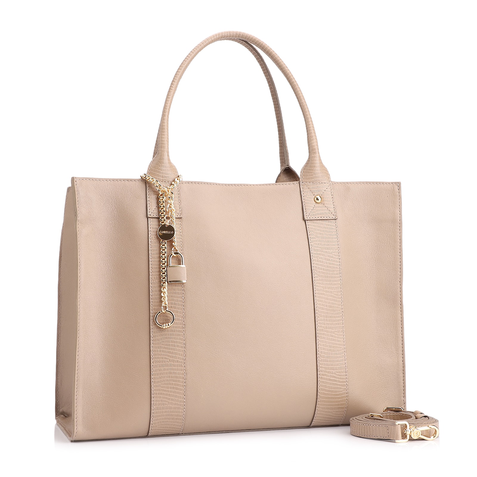 Bolsa Tote Couro Bege/Couro Lezard Bege