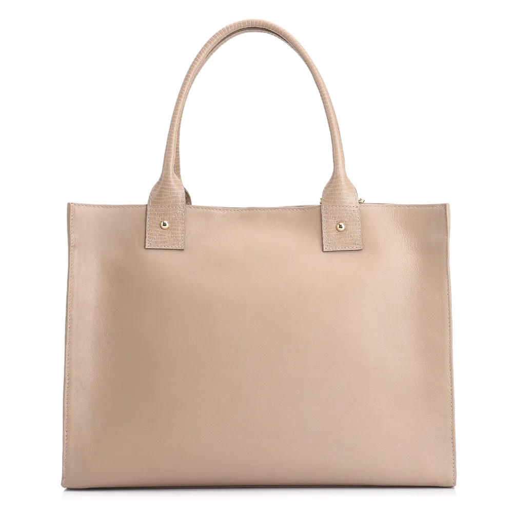Bolsa Tote Couro Bege/Couro Lezard Bege - imagem 4