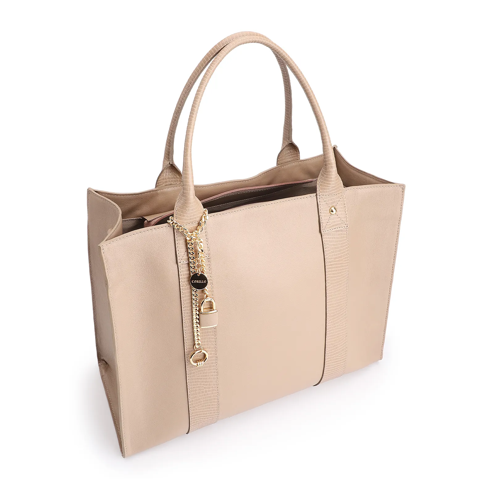 Bolsa Tote Couro Bege/Couro Lezard Bege