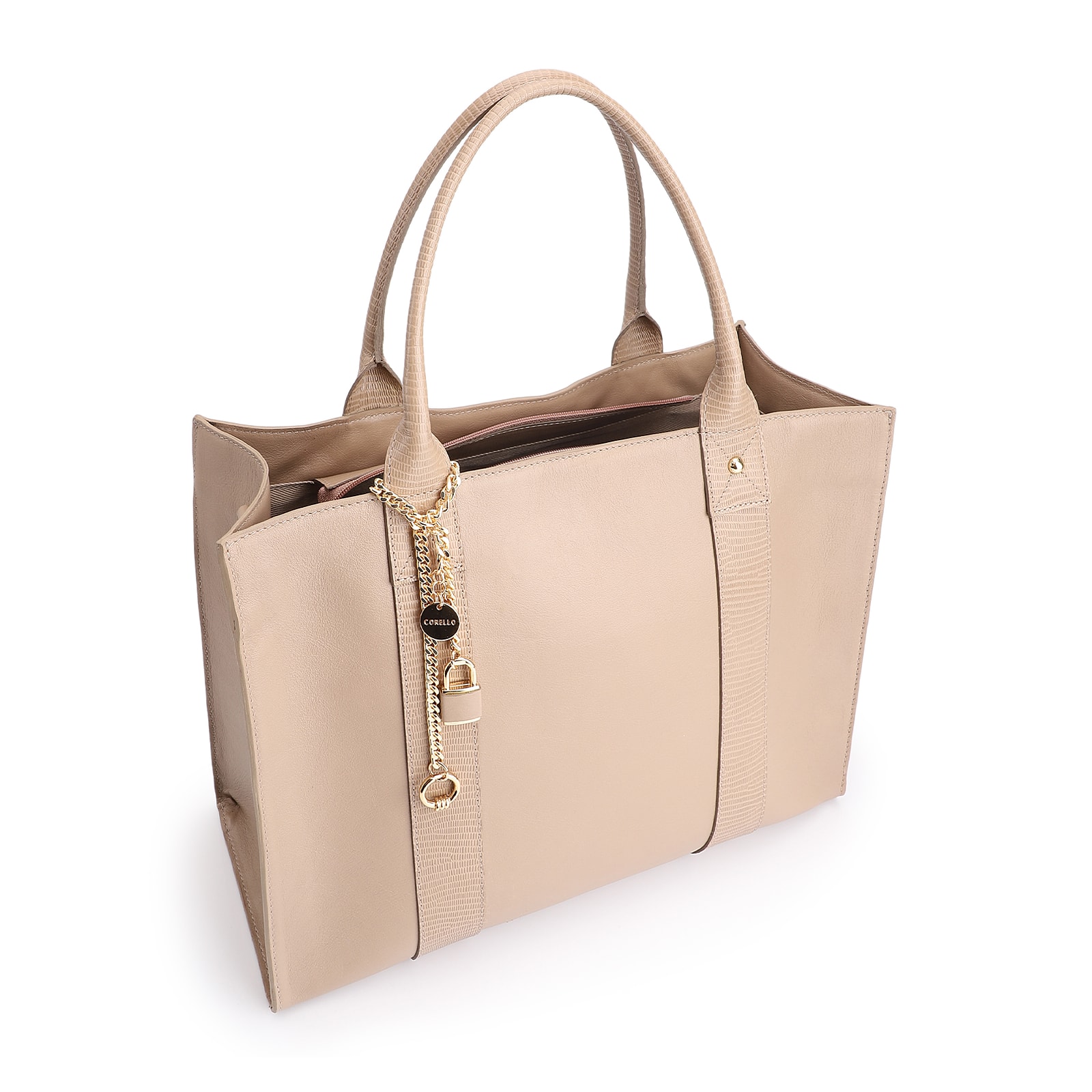 Bolsa Tote Couro Bege/Couro Lezard Bege