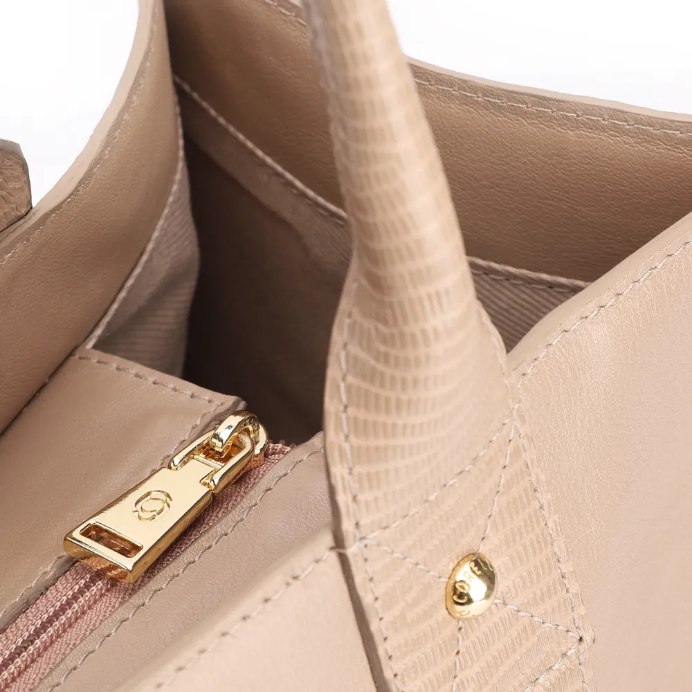 Bolsa Tote Couro Bege/Couro Lezard Bege - imagem 6