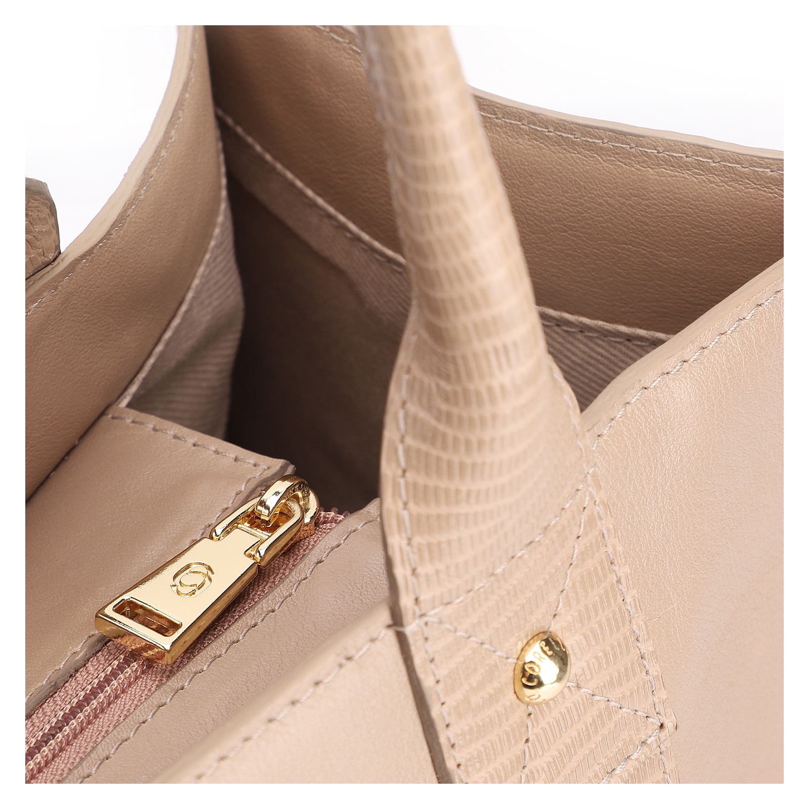 Bolsa Tote Couro Bege/Couro Lezard Bege