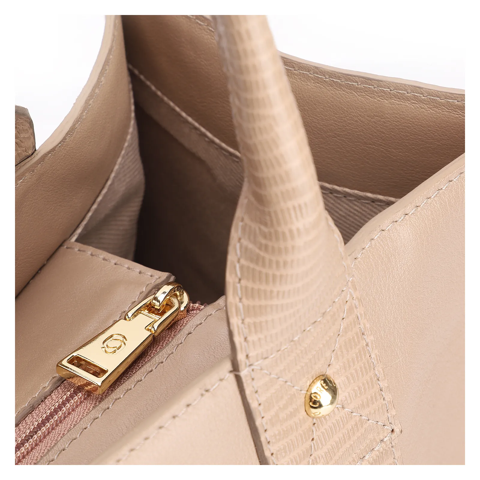 Bolsa Tote Couro Bege/Couro Lezard Bege
