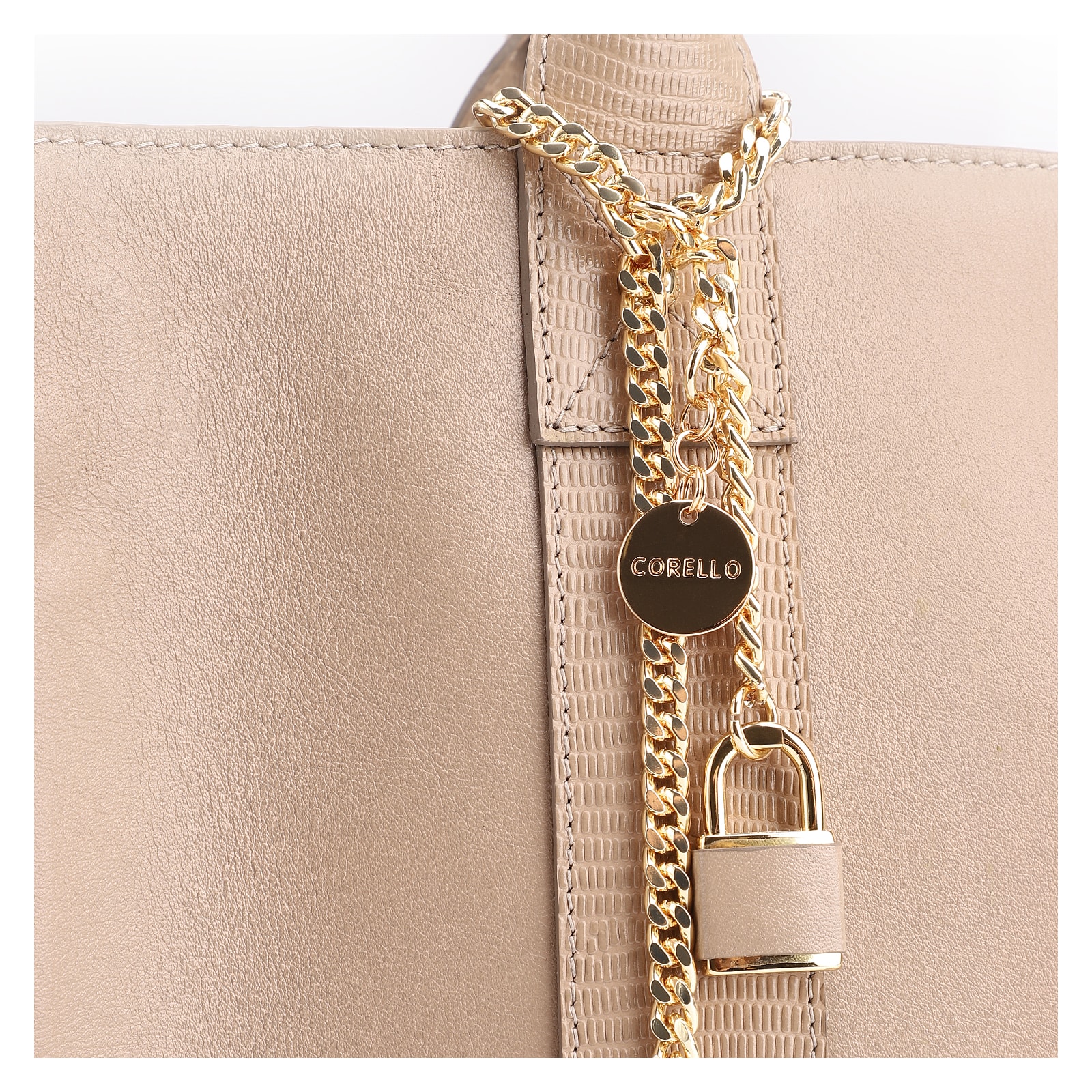 Bolsa Tote Couro Bege/Couro Lezard Bege