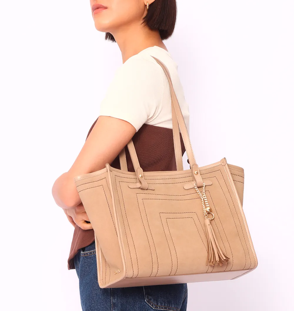 Bolsa Tote Couro Camurça/Couro Bege - imagem 2