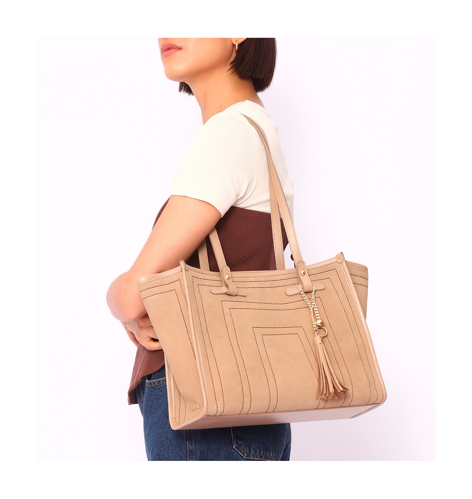 Bolsa Tote Couro Camurça/Couro Bege