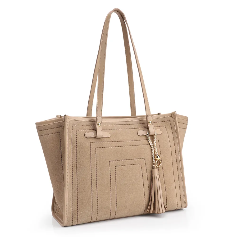Bolsa Tote Couro Camurça/Couro Bege - imagem 3