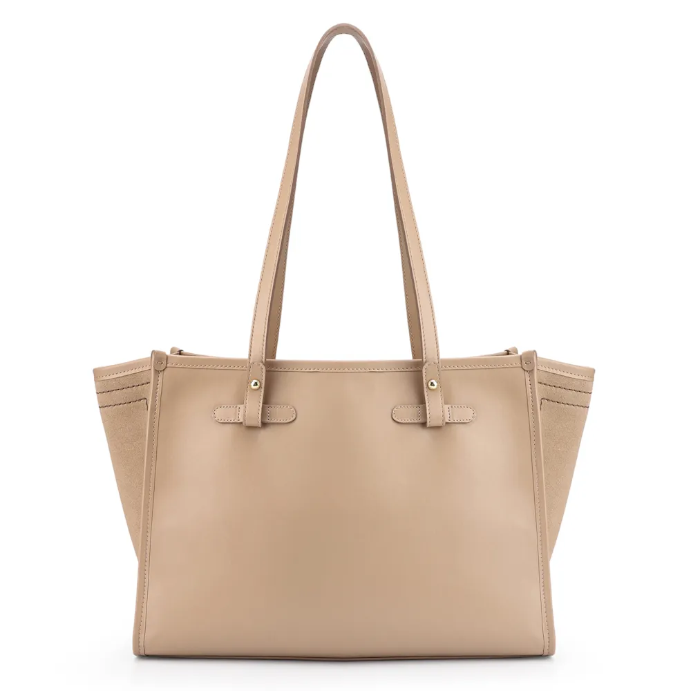 Bolsa Tote Couro Camurça/Couro Bege - imagem 4