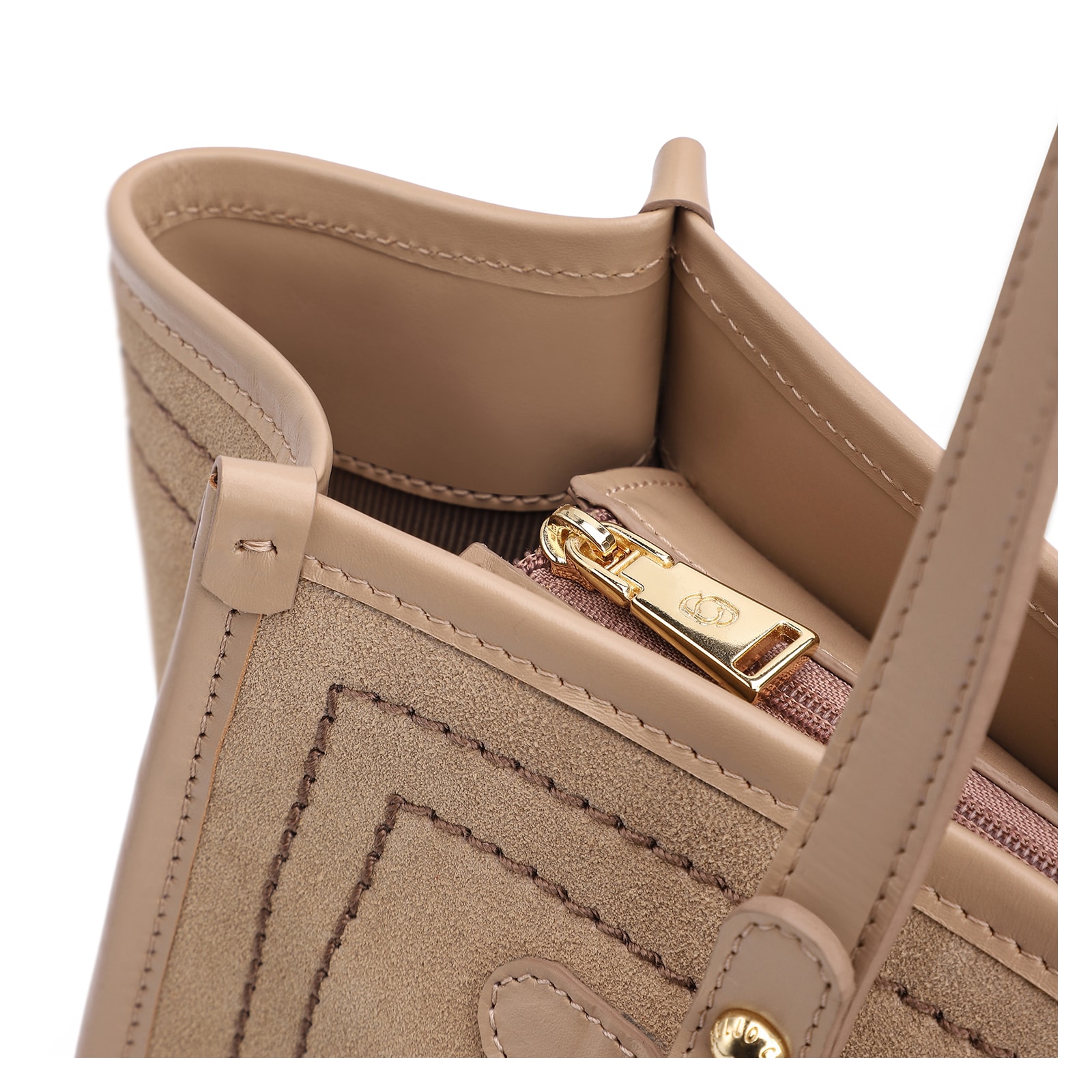 Bolsa Tote Couro Camurça/Couro Bege