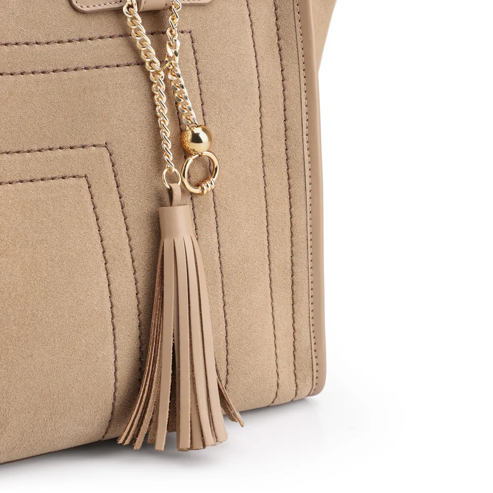 Bolsa Tote Couro Camurça/Couro Bege - imagem 8