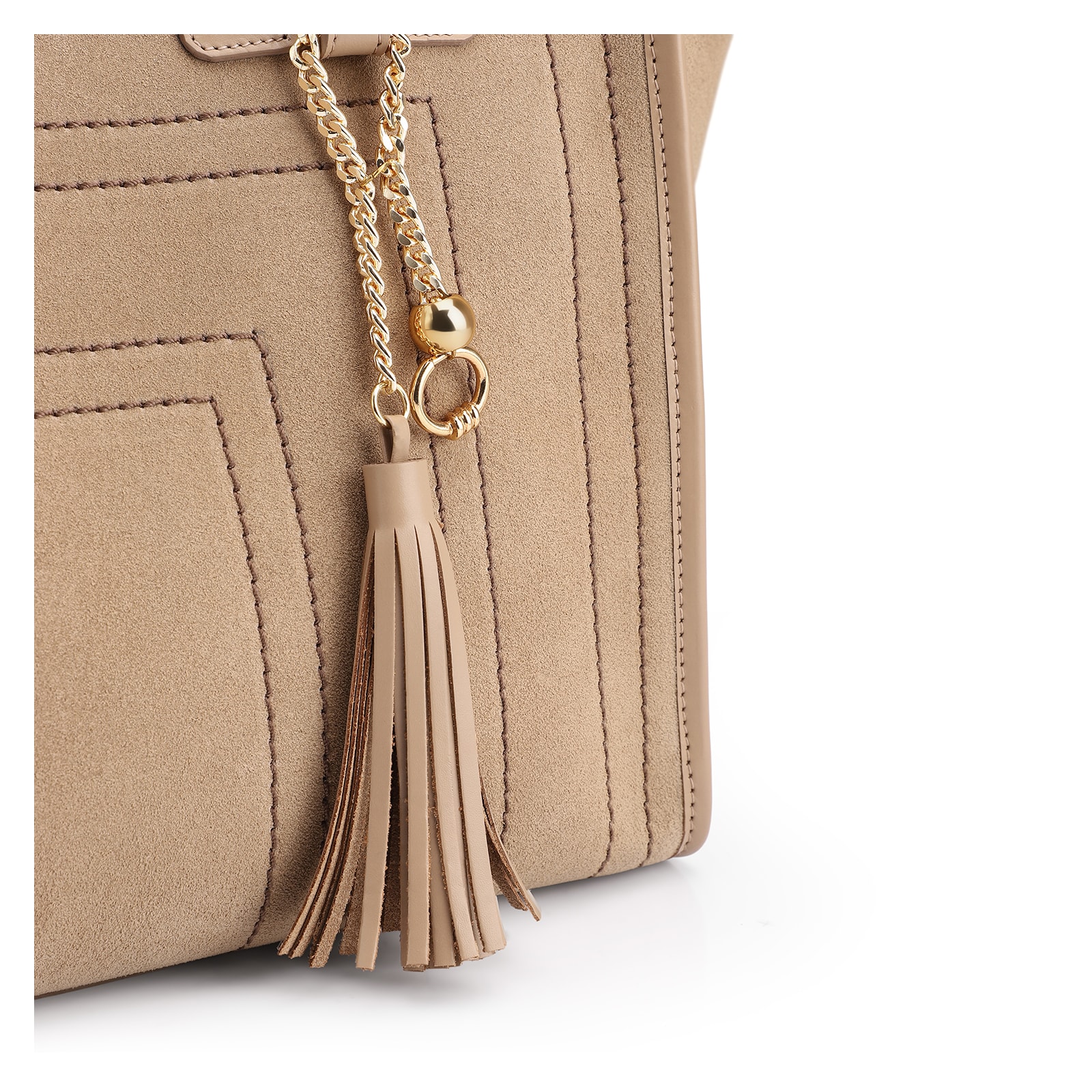Bolsa Tote Couro Camurça/Couro Bege