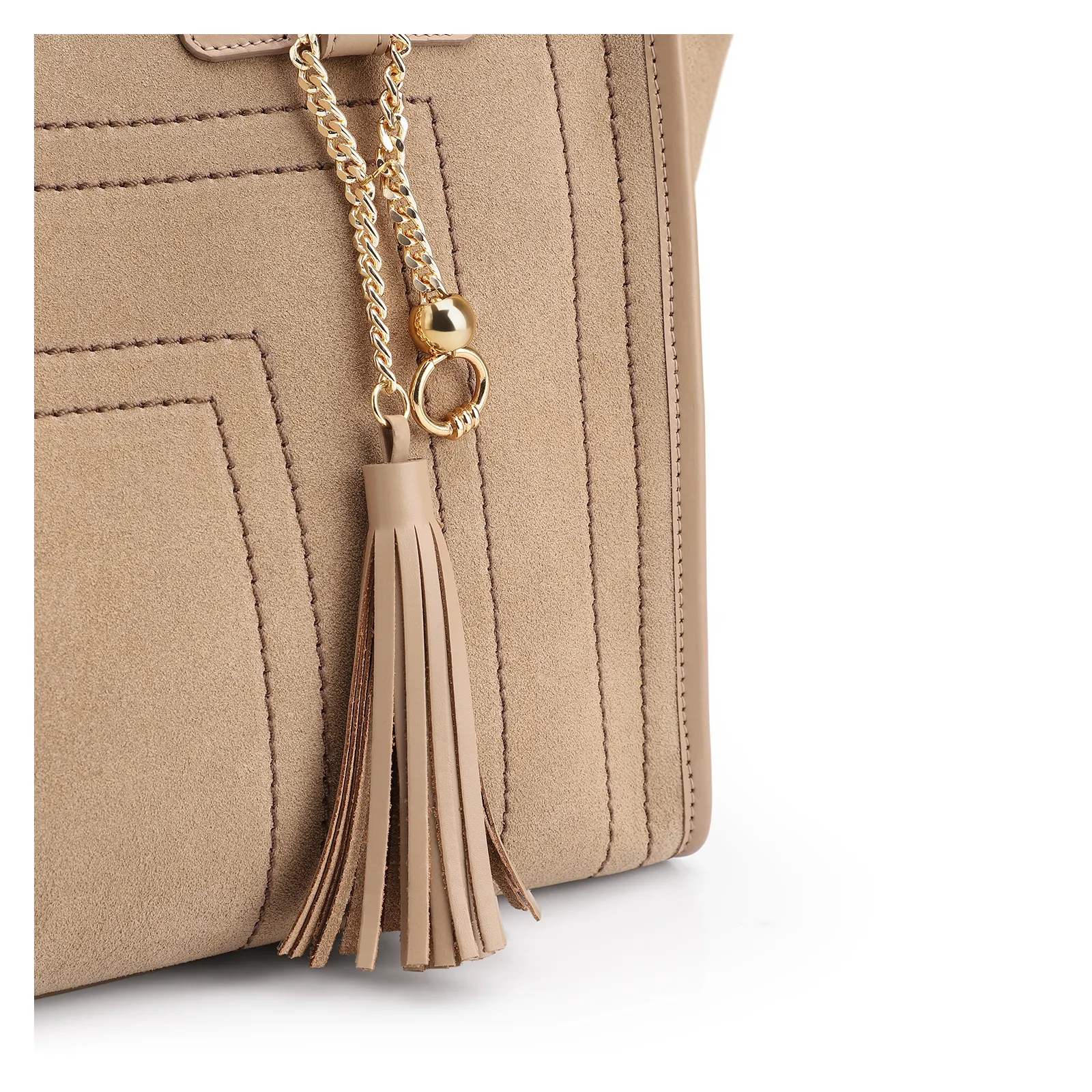 Bolsa Tote Couro Camurça/Couro Bege