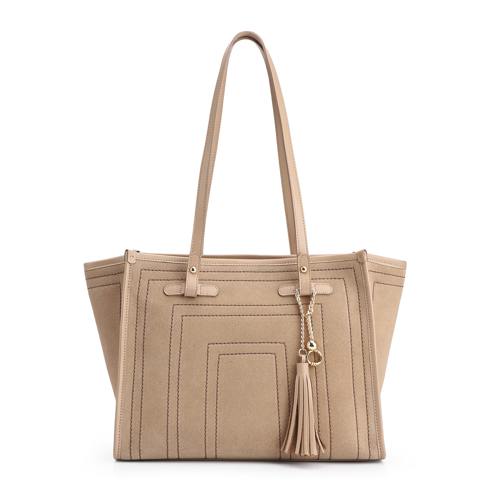 Bolsa Tote Couro Camurça/Couro Bege