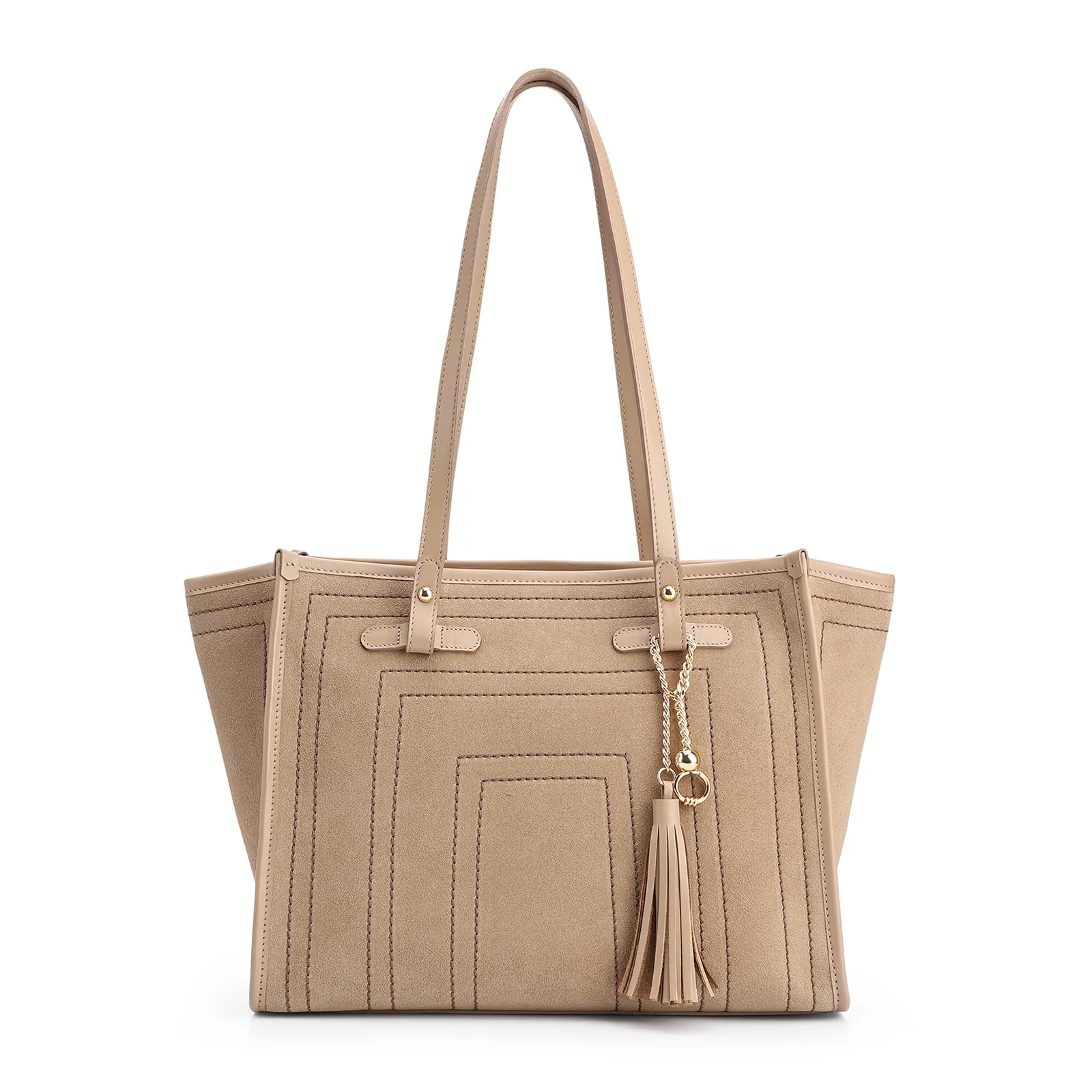 Bolsa Tote Couro Camurça/Couro Bege