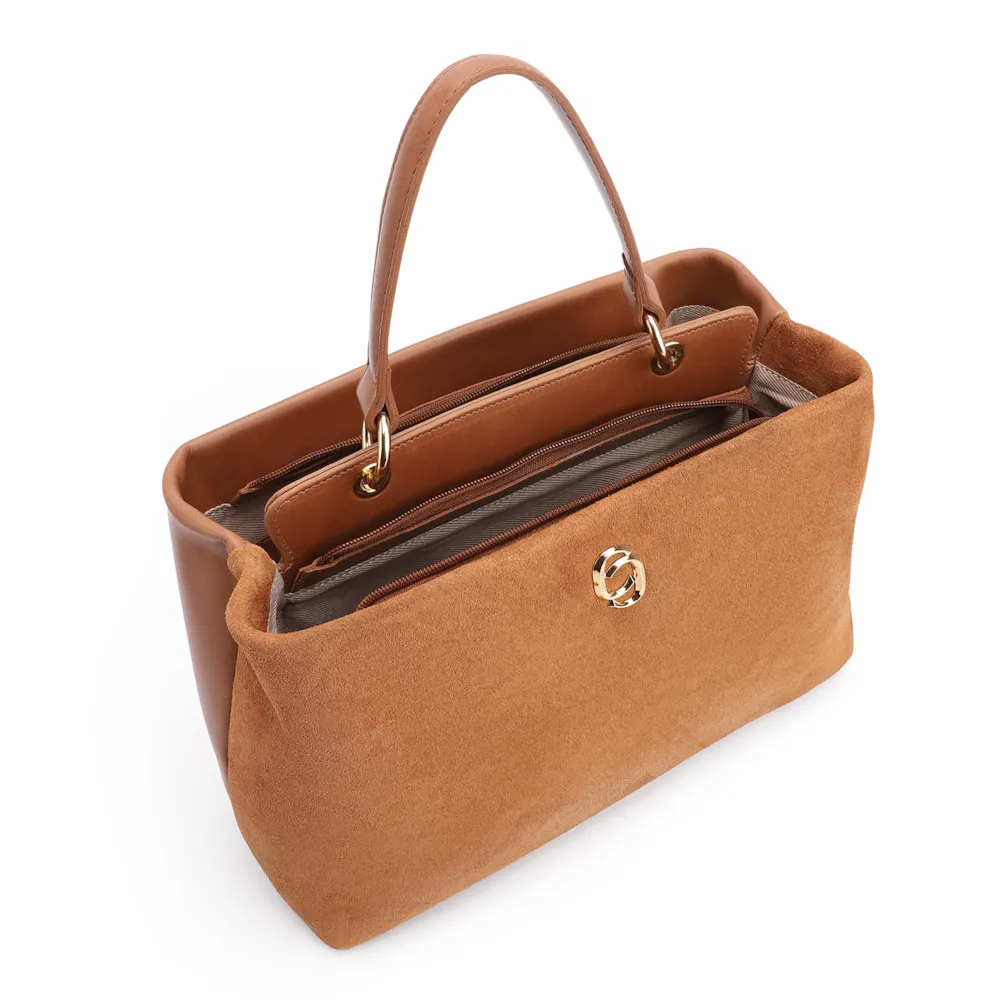Bolsa Tote Couro Camurça/Couro Marrom - imagem 4