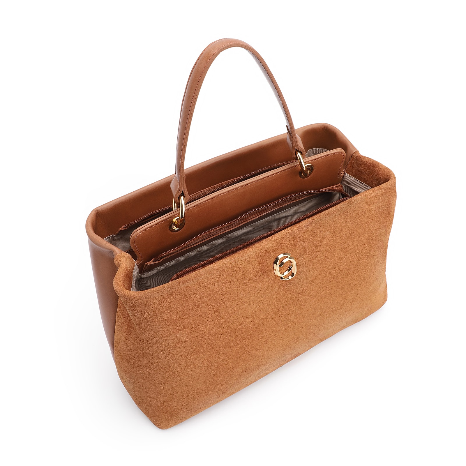 Bolsa Tote Couro Camurça/Couro Marrom