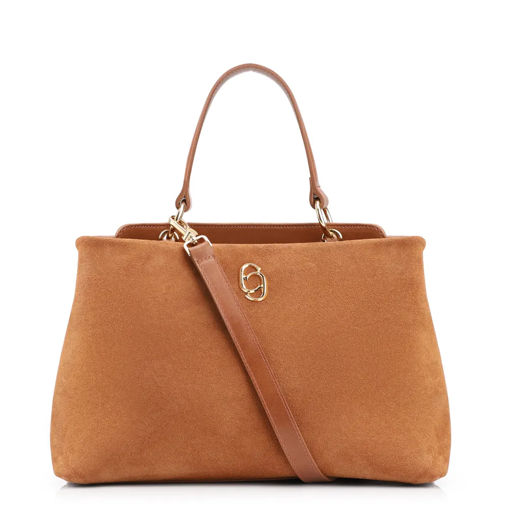 Bolsa Tote Couro Camurça/Couro Marrom