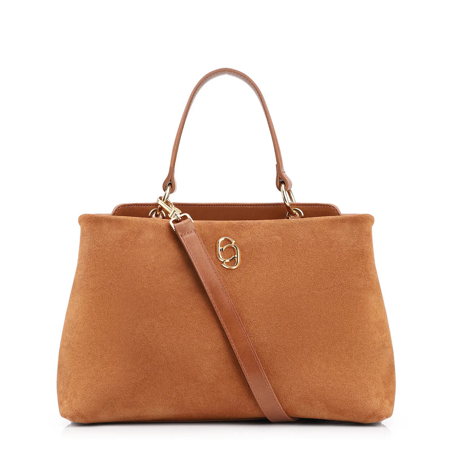 Bolsa Tote Couro Camurça/Couro Marrom