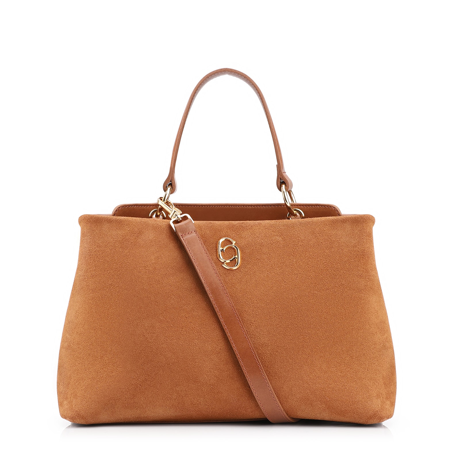 Bolsa Tote Couro Camurça/Couro Marrom